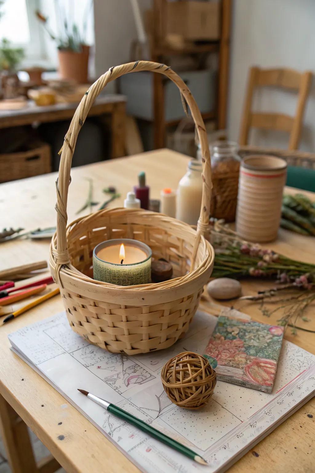 An artisan-inspired May basket brimming with handcrafted treasures.