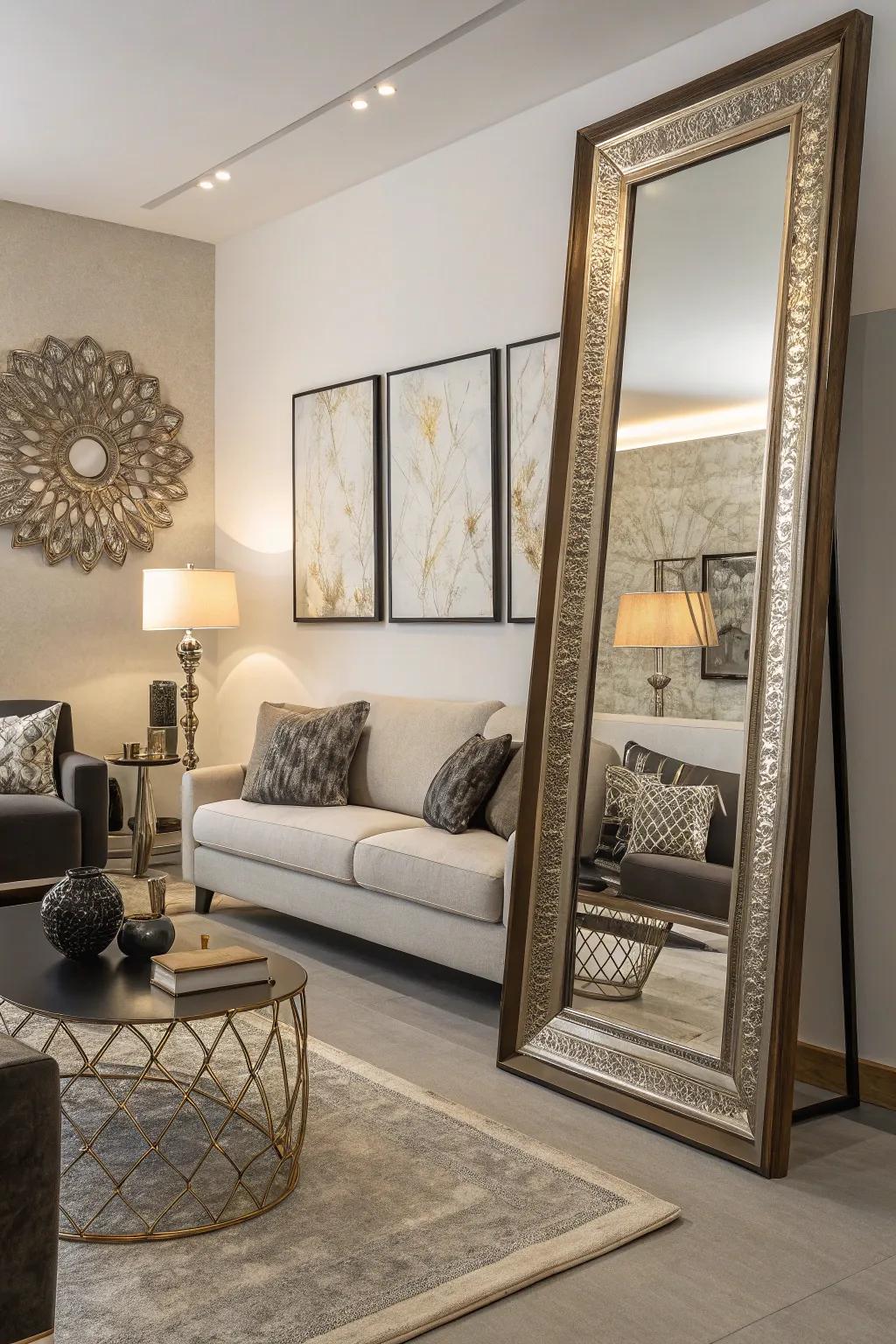 Full-length reflectors add depth and open up the space.