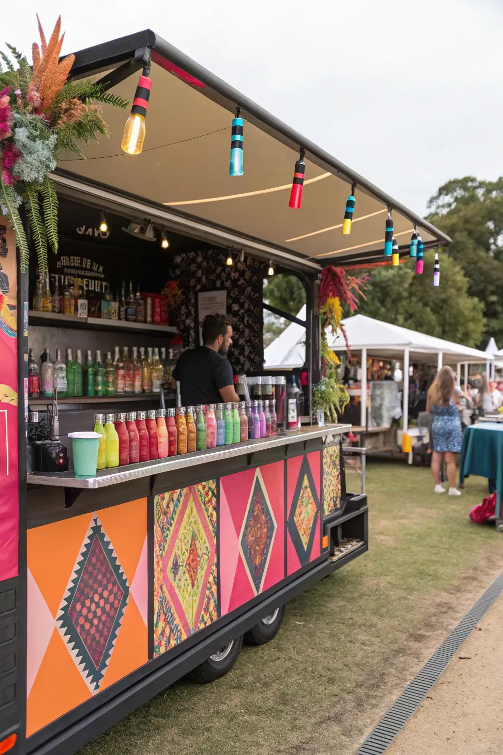 Intense colors bring energy and vibrancy to this mobile bar.