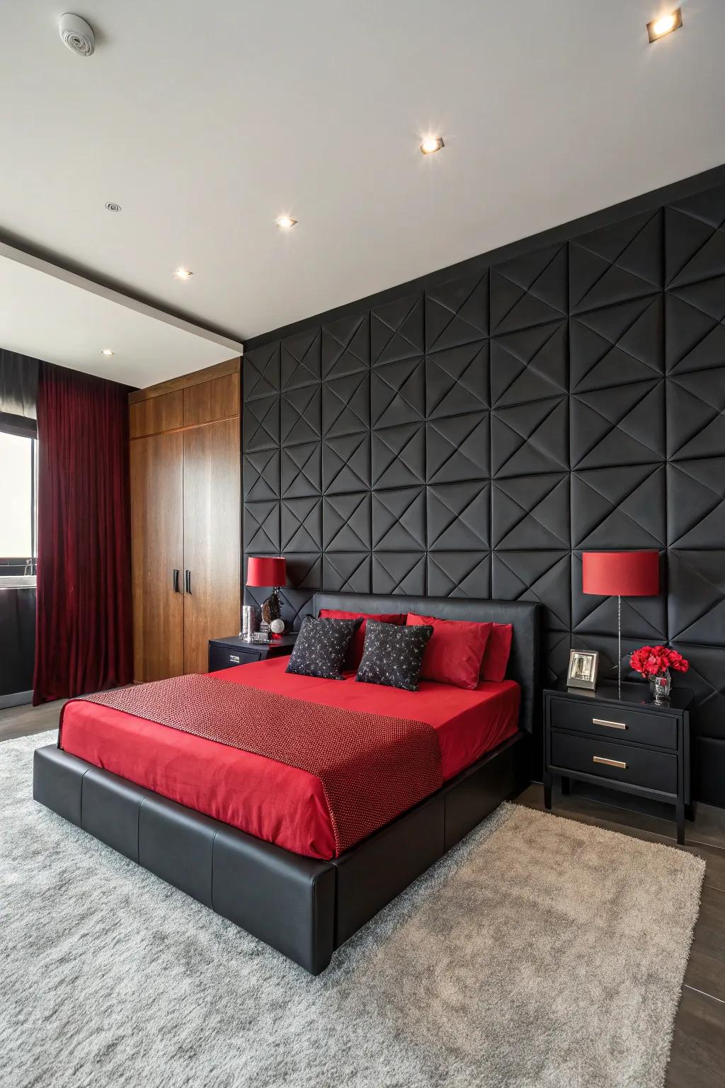 Wall panels add motion and texture to the area.