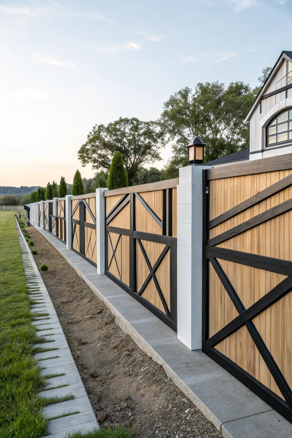 Up-to-date structural enhancements elevate this farmhouse fence into a striking element.