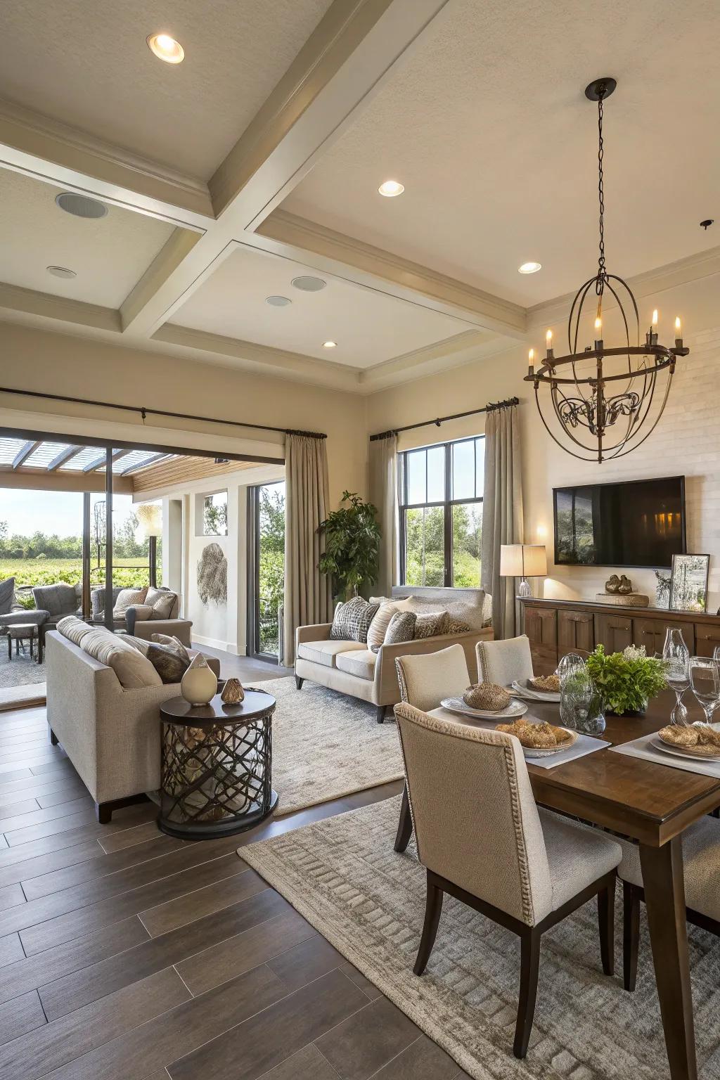 An open layout fashions a spacious and connected living environment.