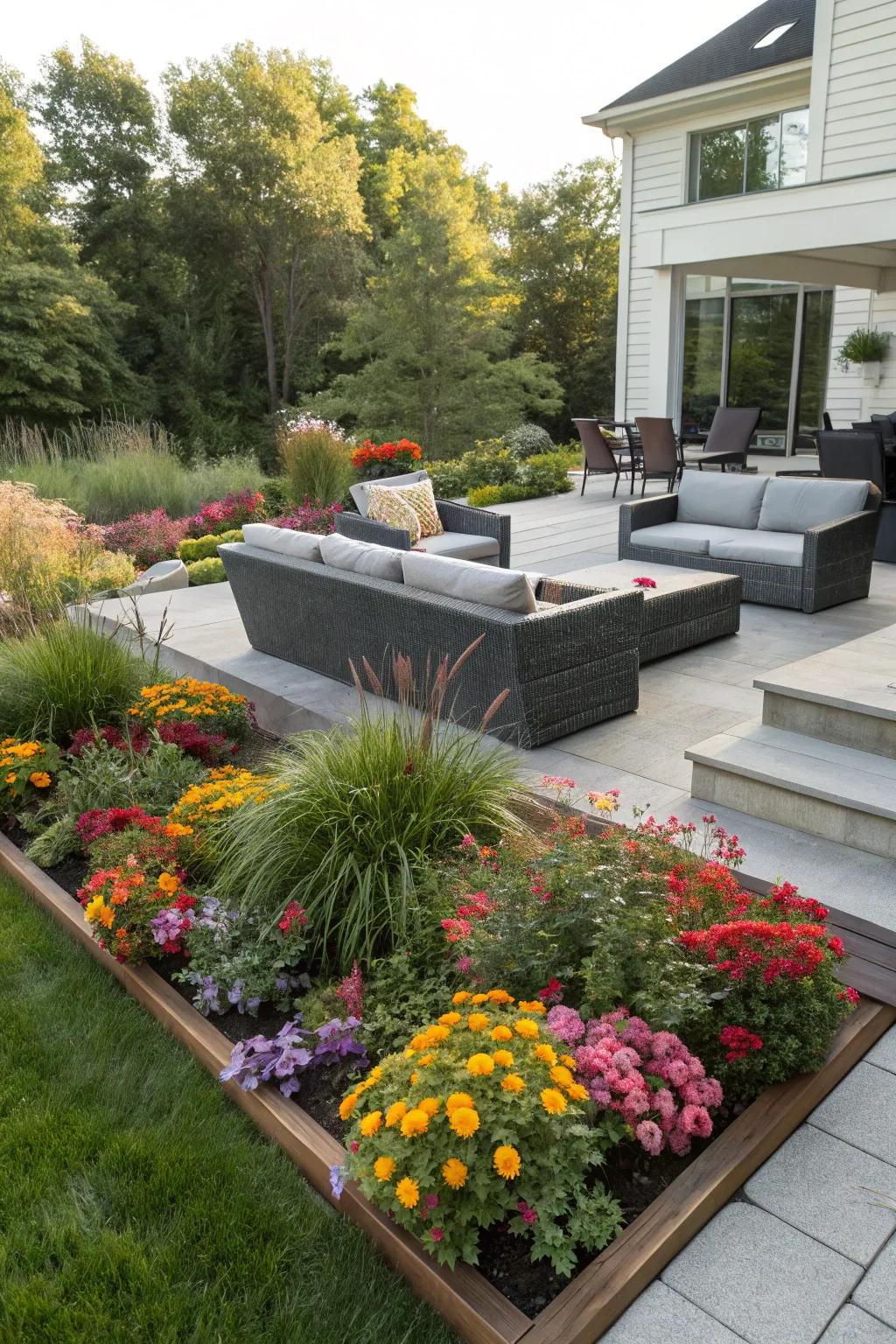 Flower beds enrich and beautify outdoor living spaces.