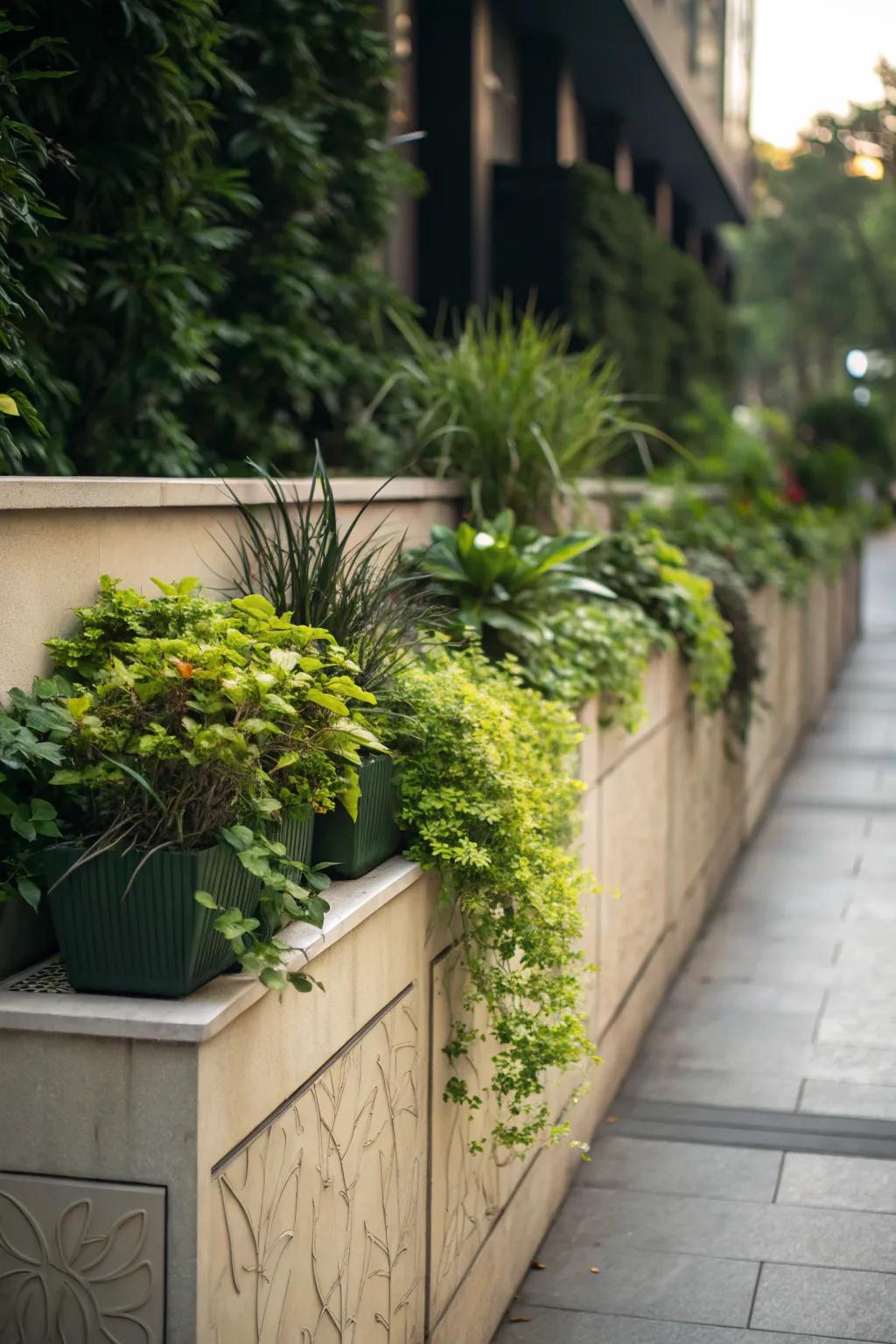 A half wall bedecked with planters brings nature indoors.