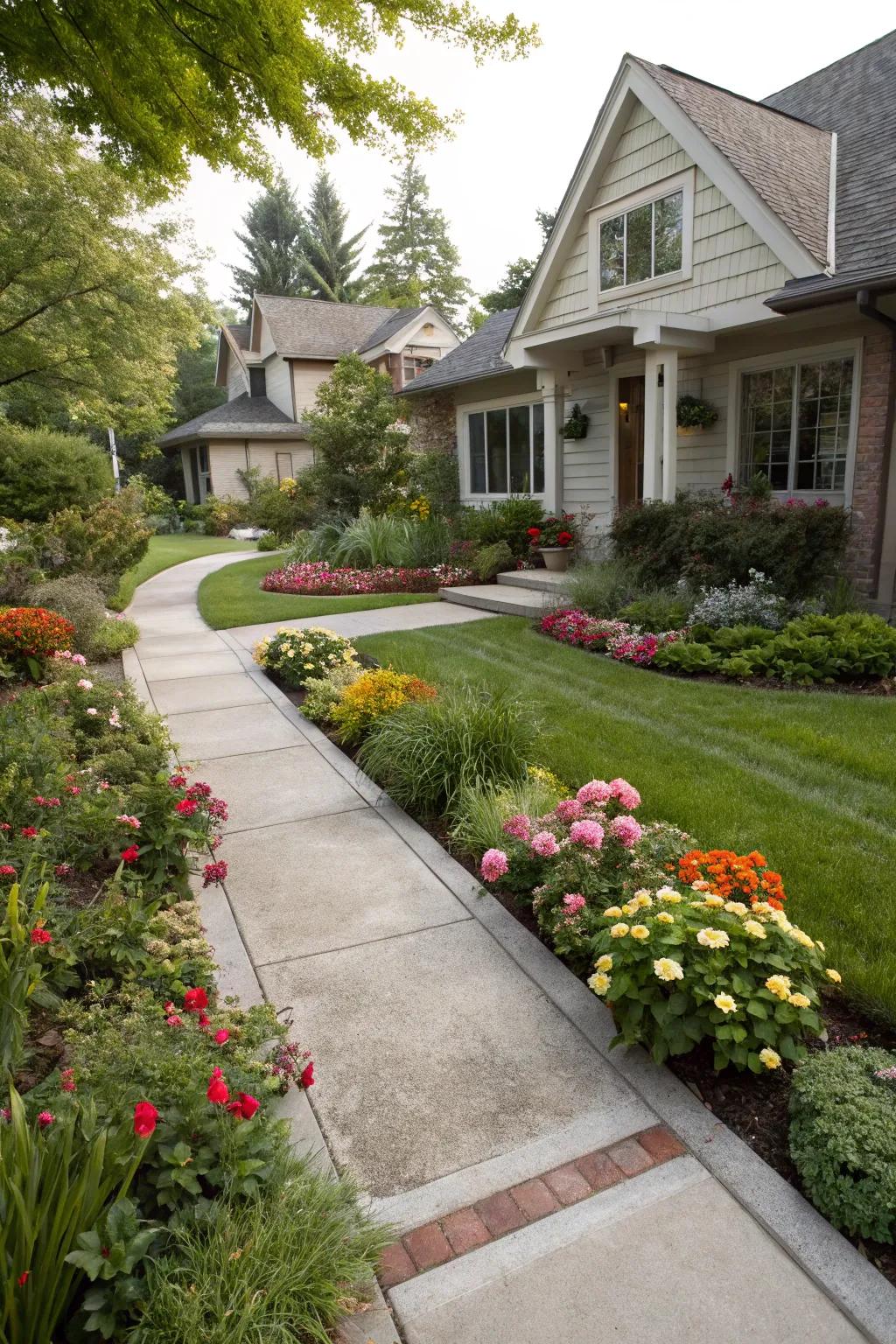 Clearly marked edges and borders giving shape to a modern front yard.