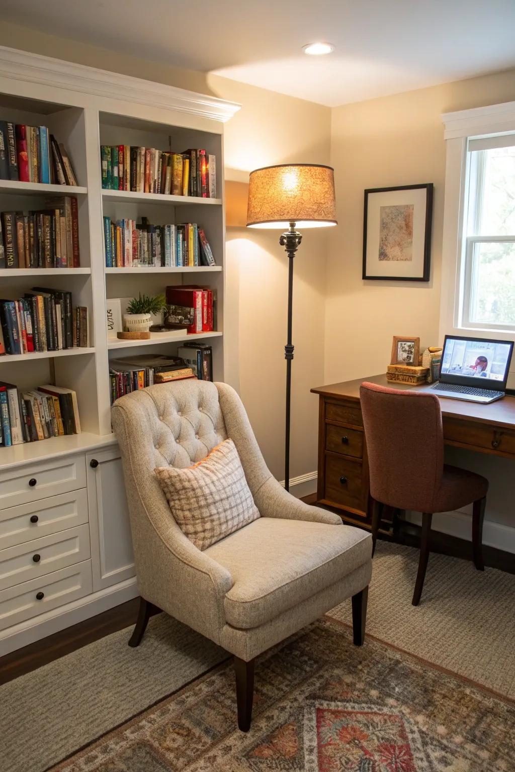 A cozy reading nook that promotes relaxation and concentration.