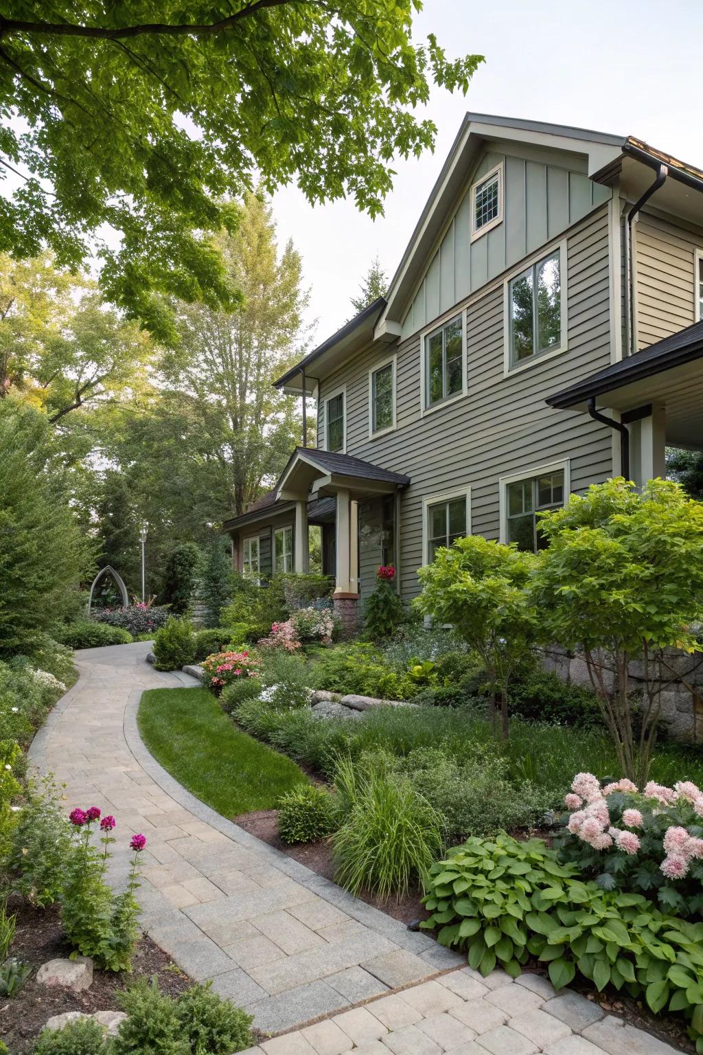 Harmonious vertical cladding and landscaping