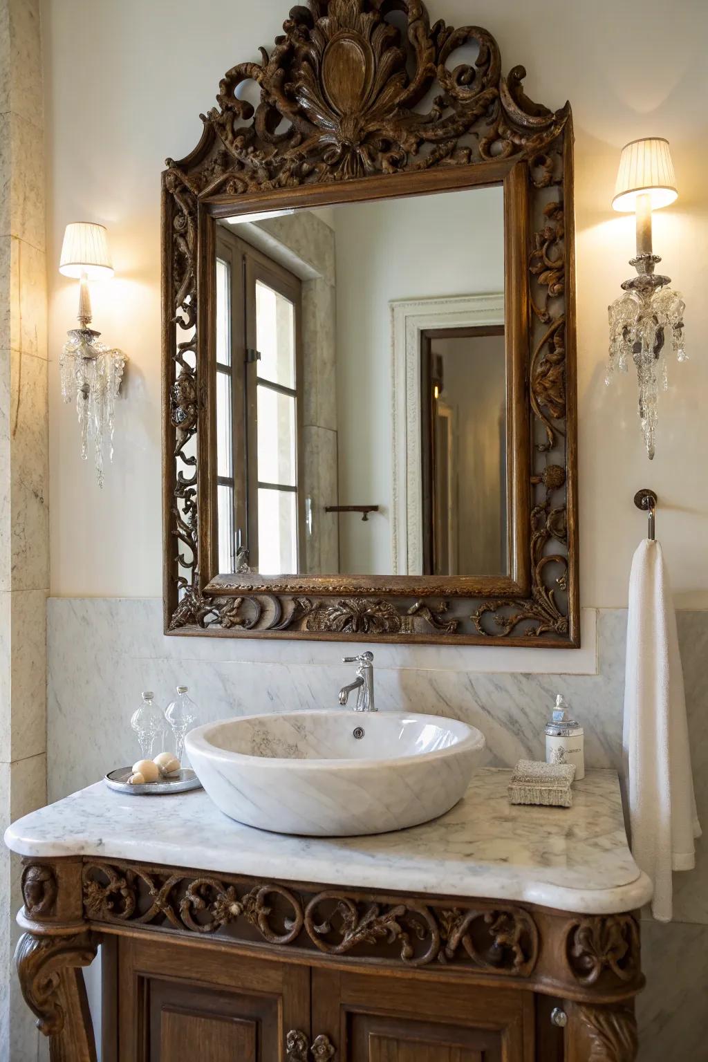 A vintage mirror appends depth and refinement.