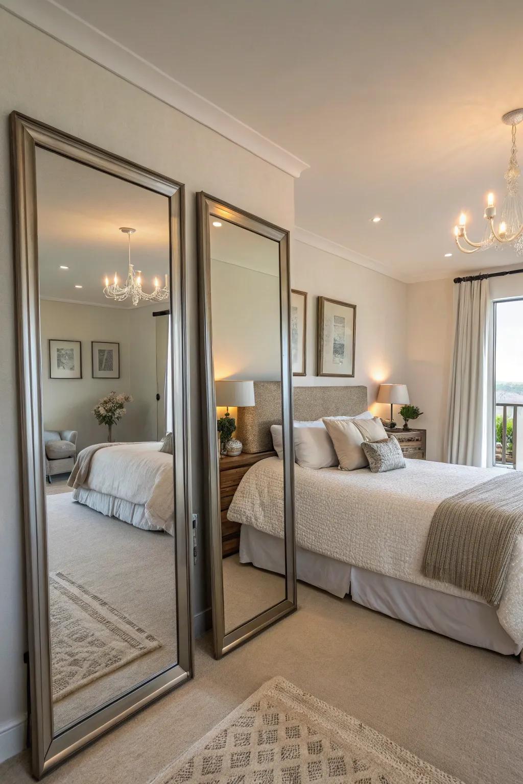 Mirrors upgrade illumination and fashion an illusion of more area.