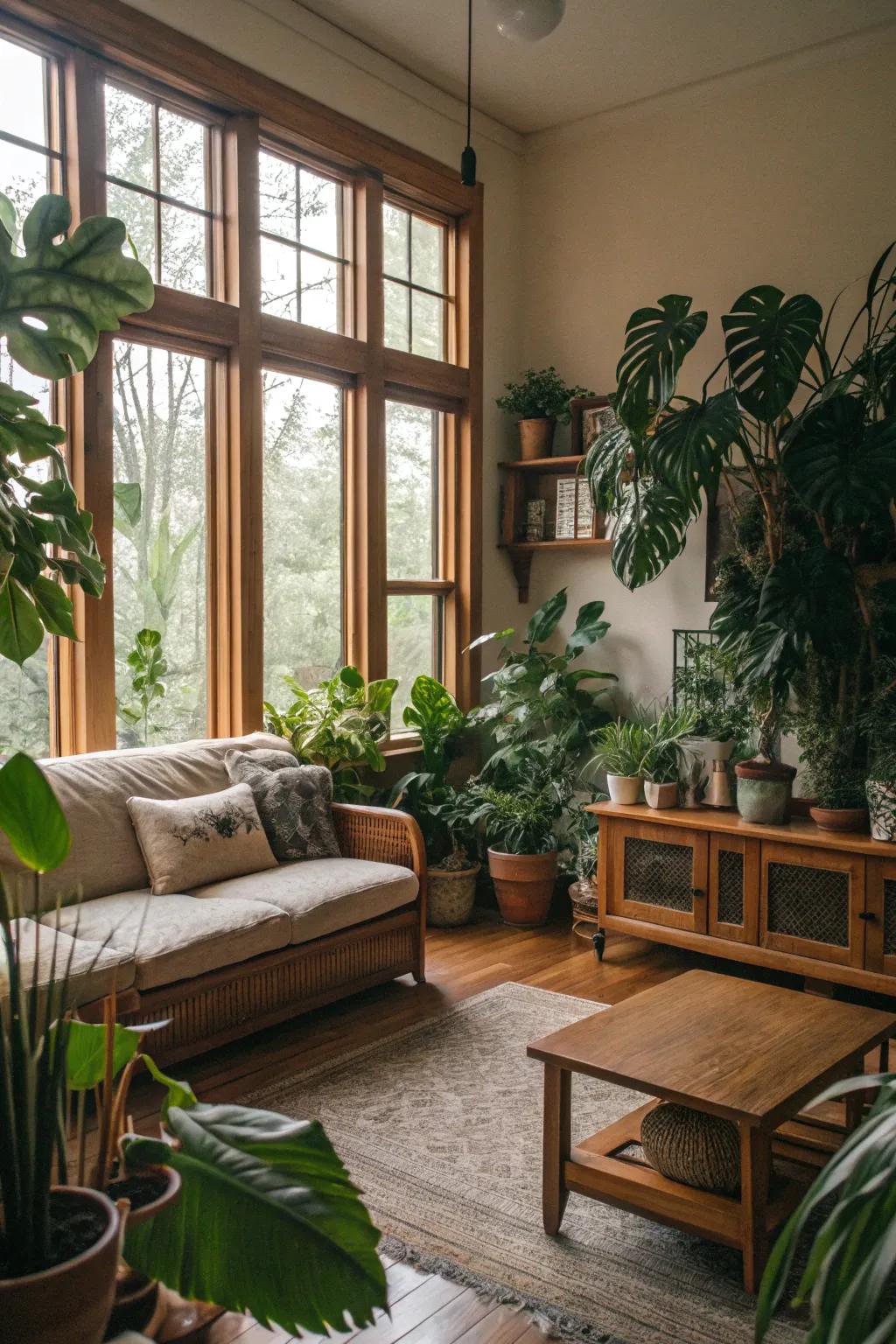 Organic components bring life and vigor to the family room.