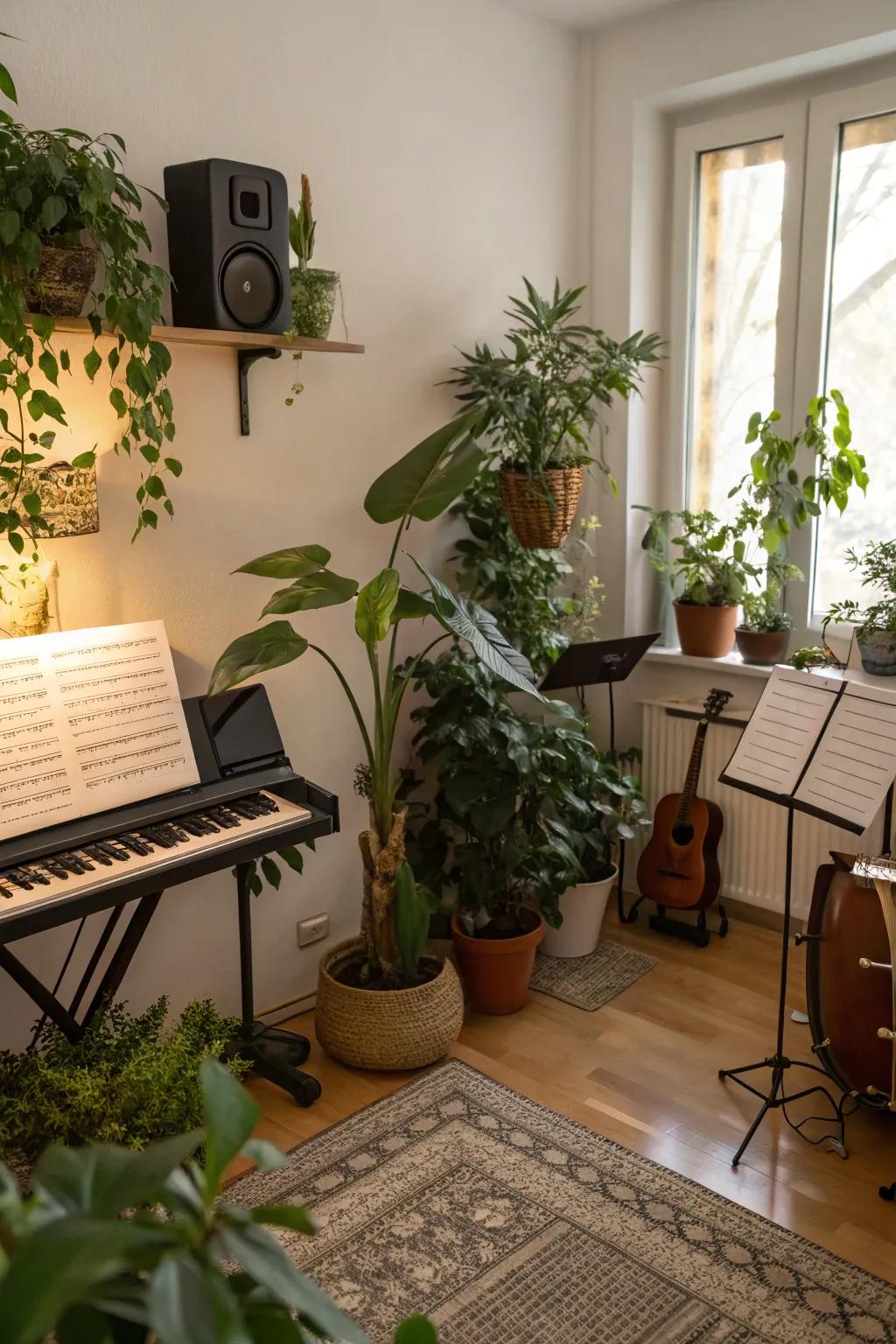 Indoor plants bring nature and slight acoustic improvement.