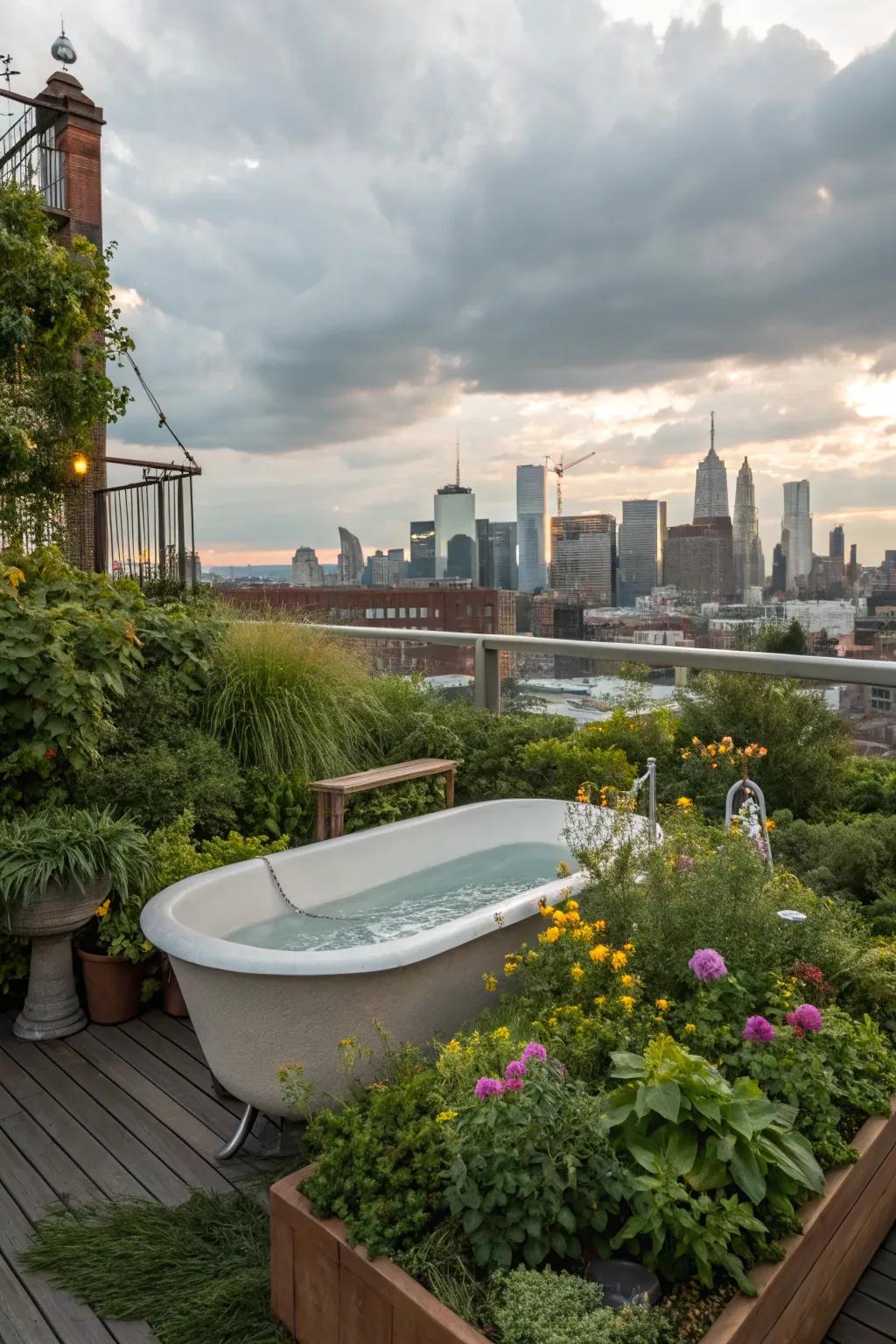 Indulge in luxury with skyline views from a rooftop garden.