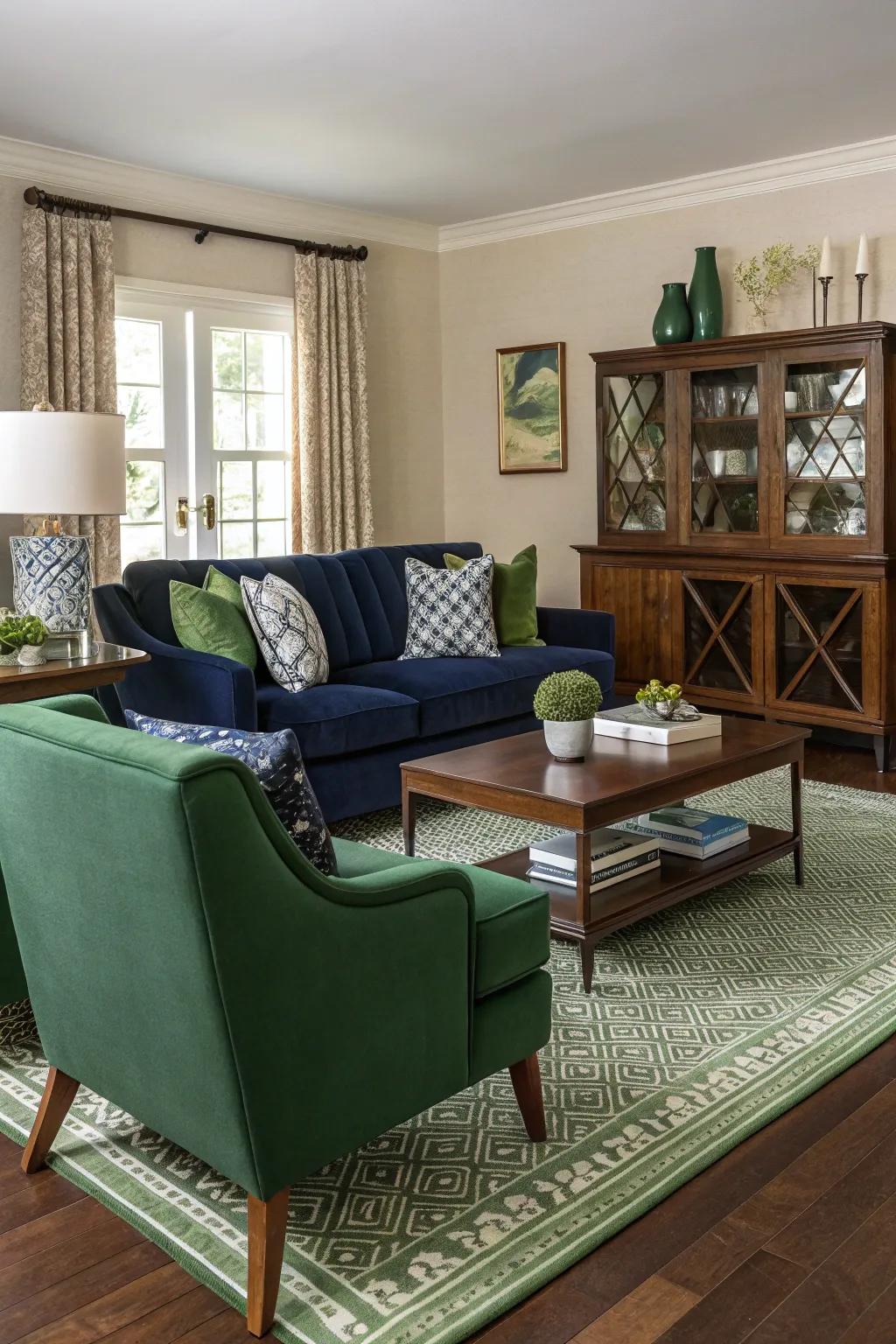 Era inspired contemporary furniture pairs well with daring color schemes.