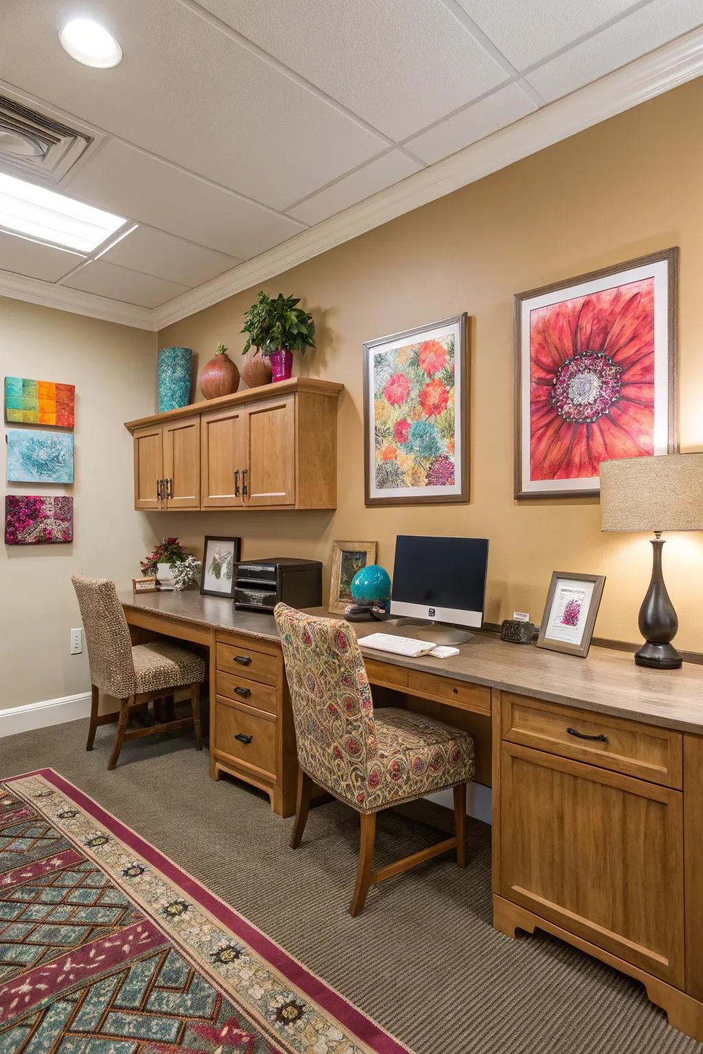 A vibrant color scheme balancing soft neutrals with exciting pops of color.