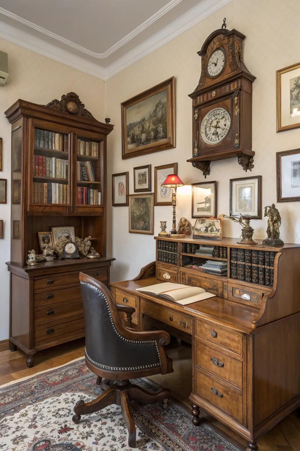 Vintage decor gives classic charm to a Zoom background.