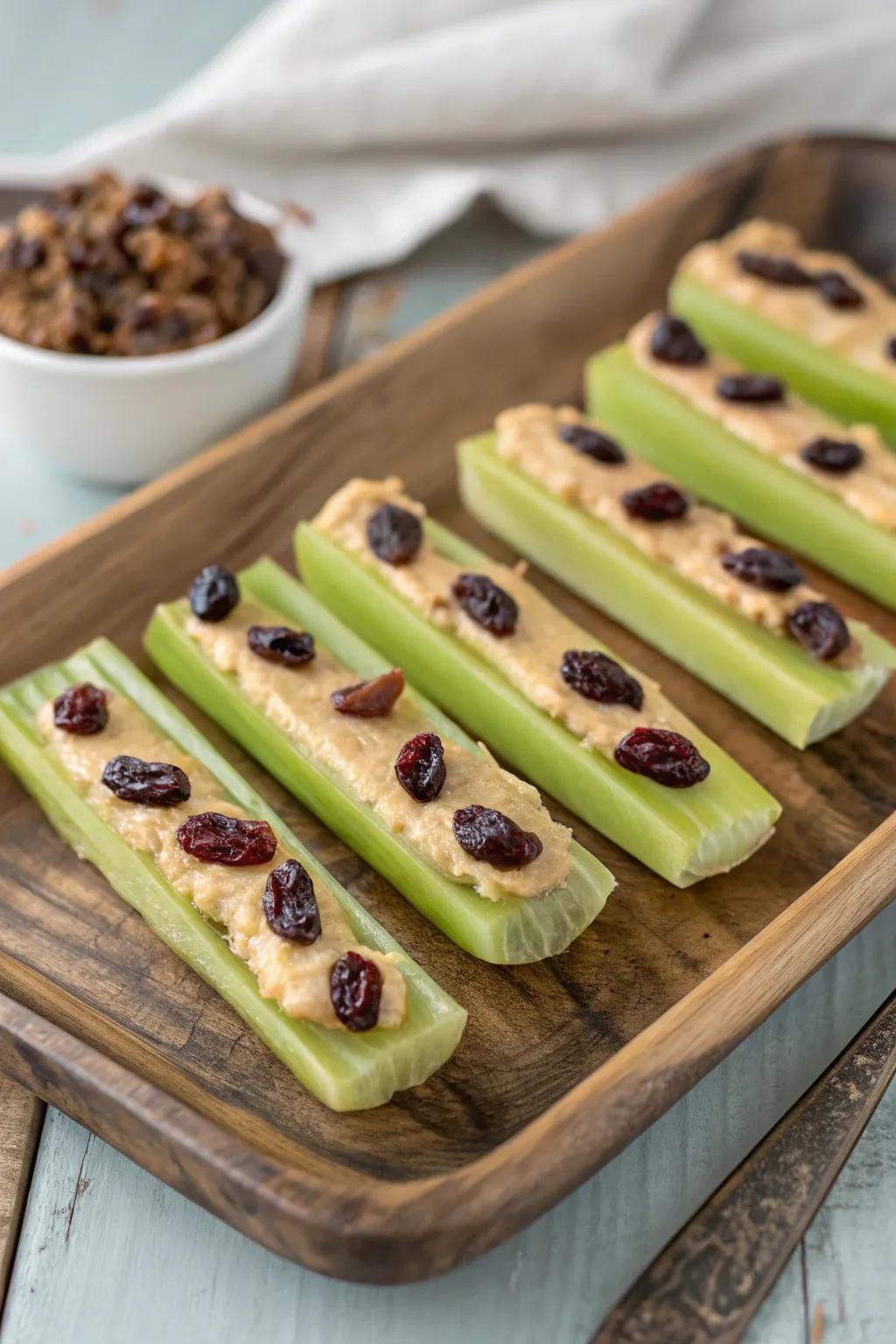 Critters on a branch, a nostalgic and wholesome snack choice.