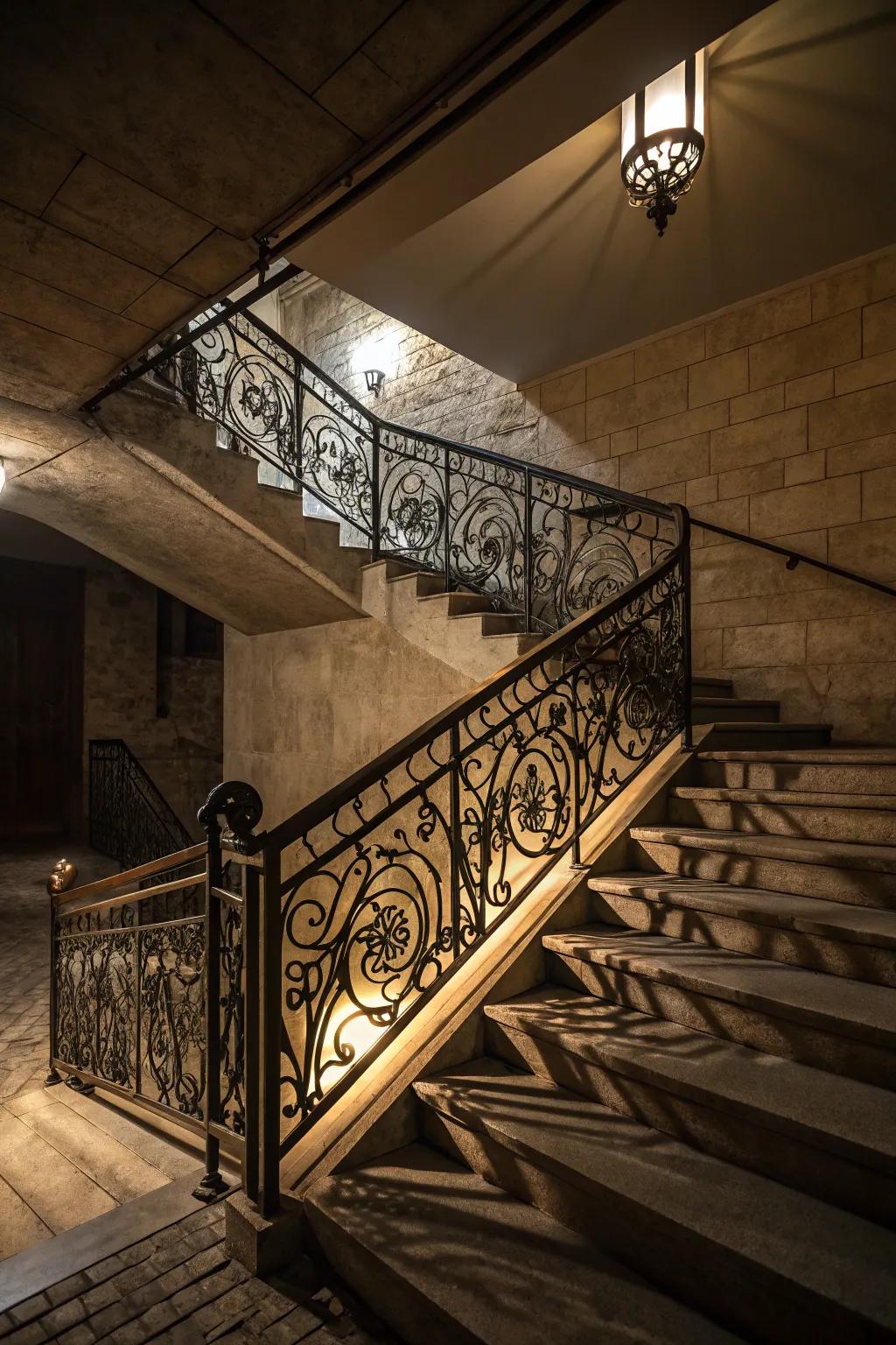 Artistic metalwork railings incorporate a distinctive and eye-catching element.