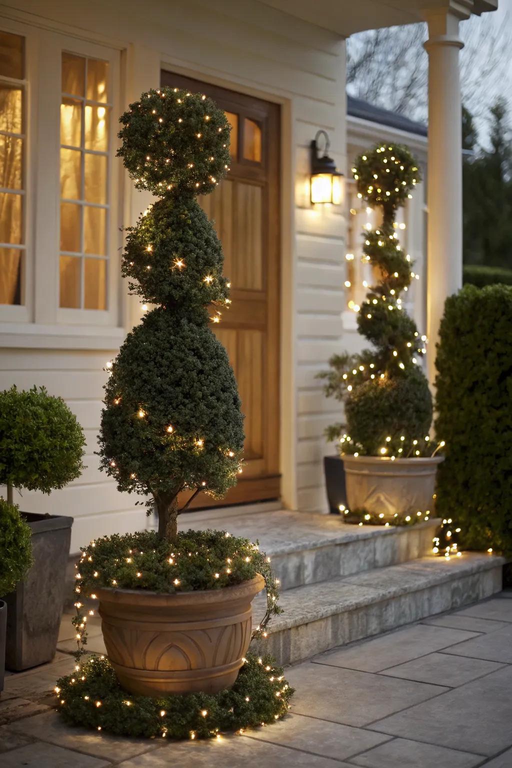 Add elegance with chic topiary displays.