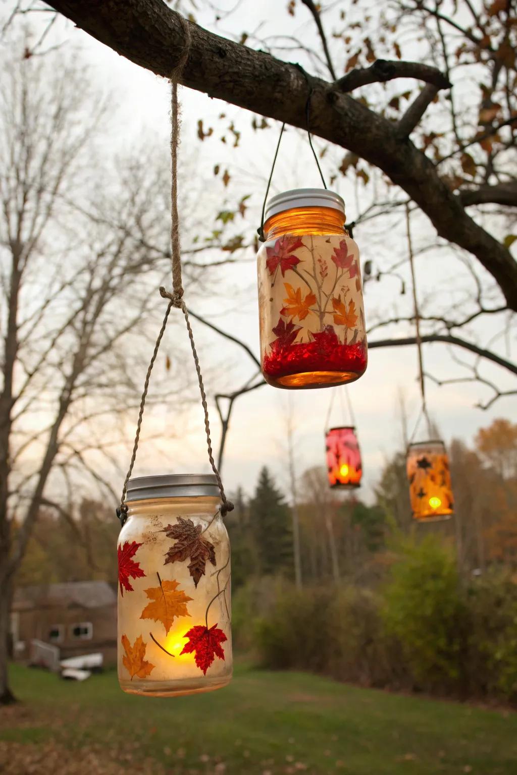 Homemade jar candle holders contribute a warm glow to your outdoor area.
