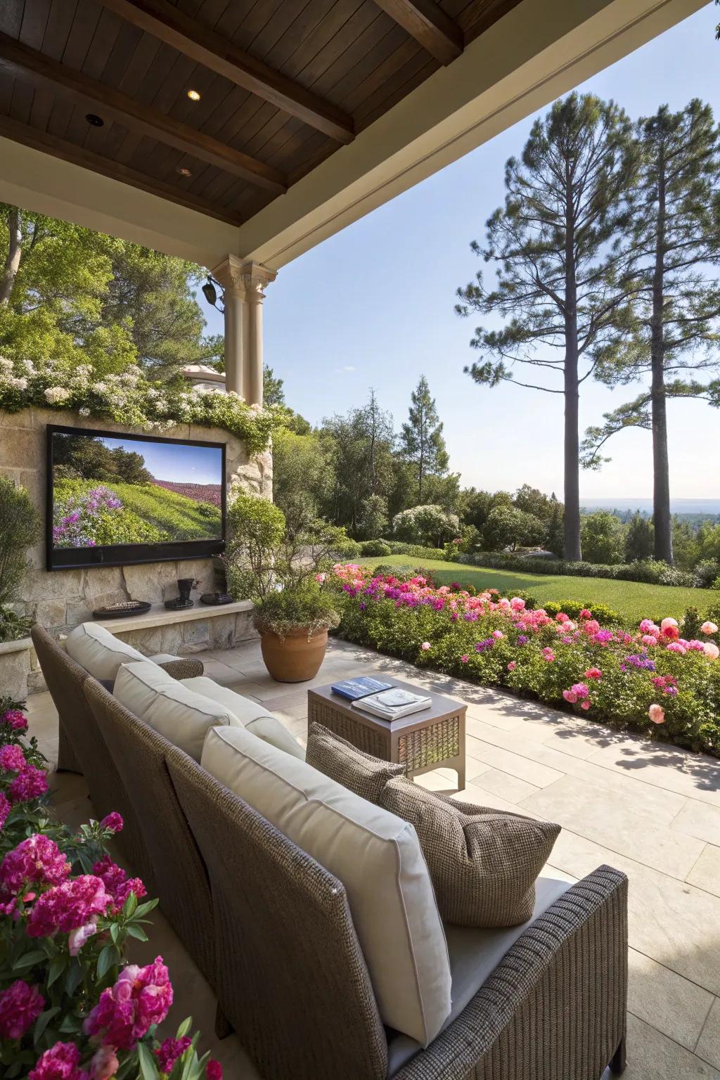 A scenic backdrop enhances the outdoor viewing experience.