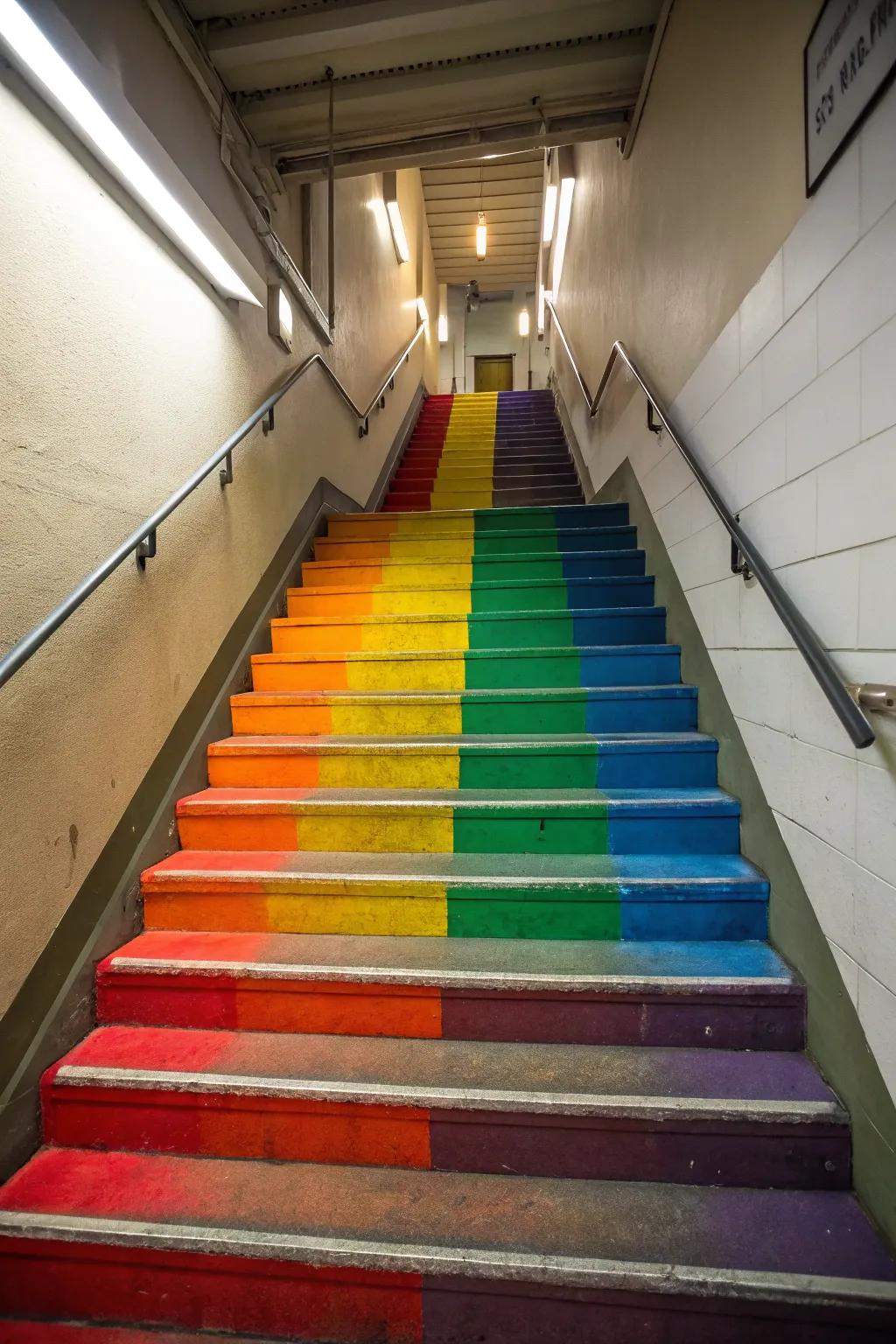 Turn your stairs into a cheerful journey with rainbow risers.