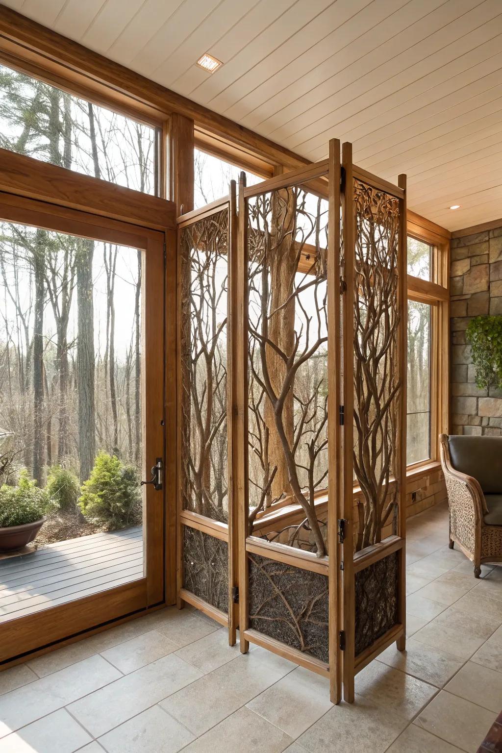 Timber limb dividers bring nature indoors.