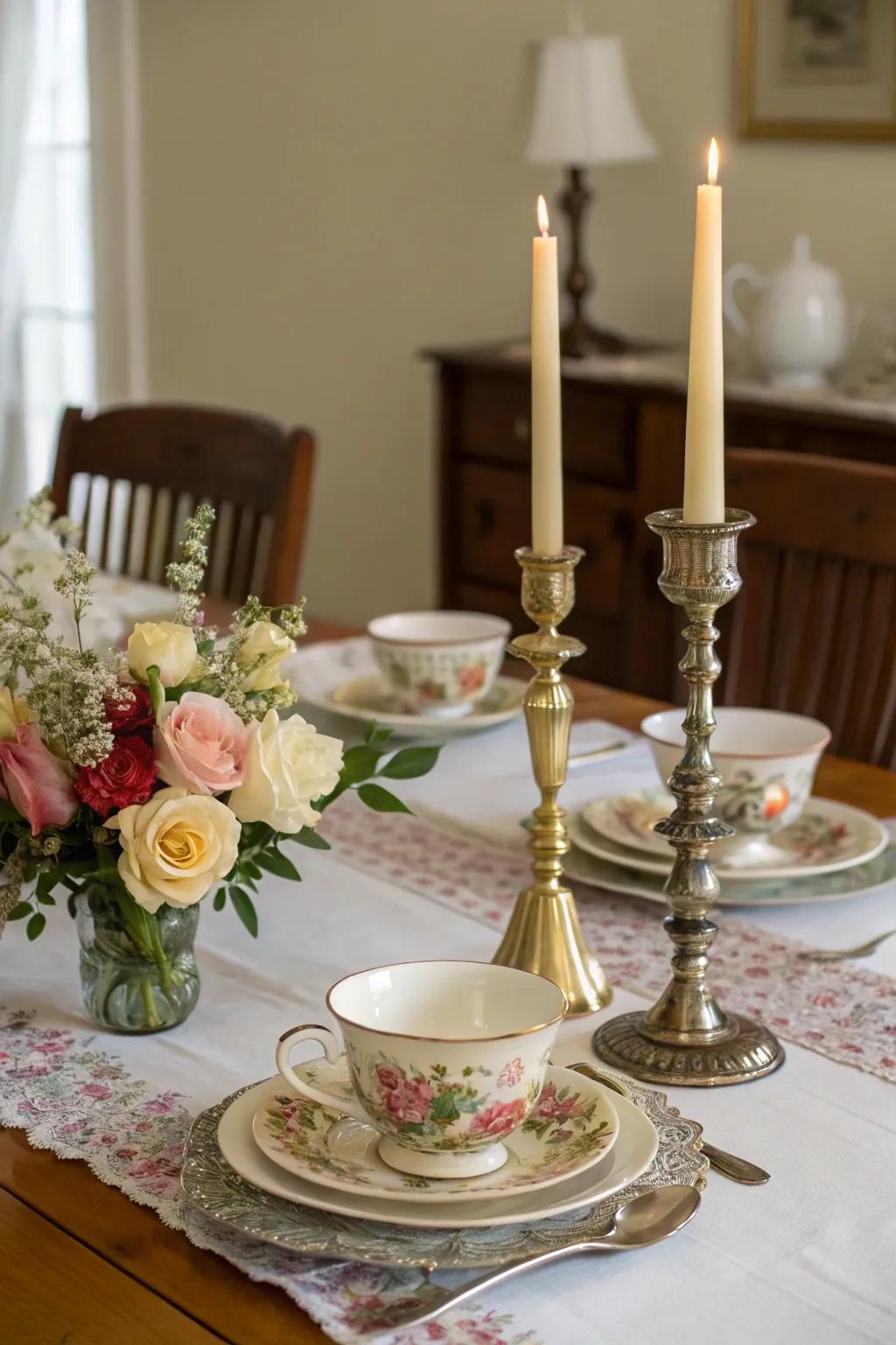 A vintage centerpiece exhibiting refined antique touches.