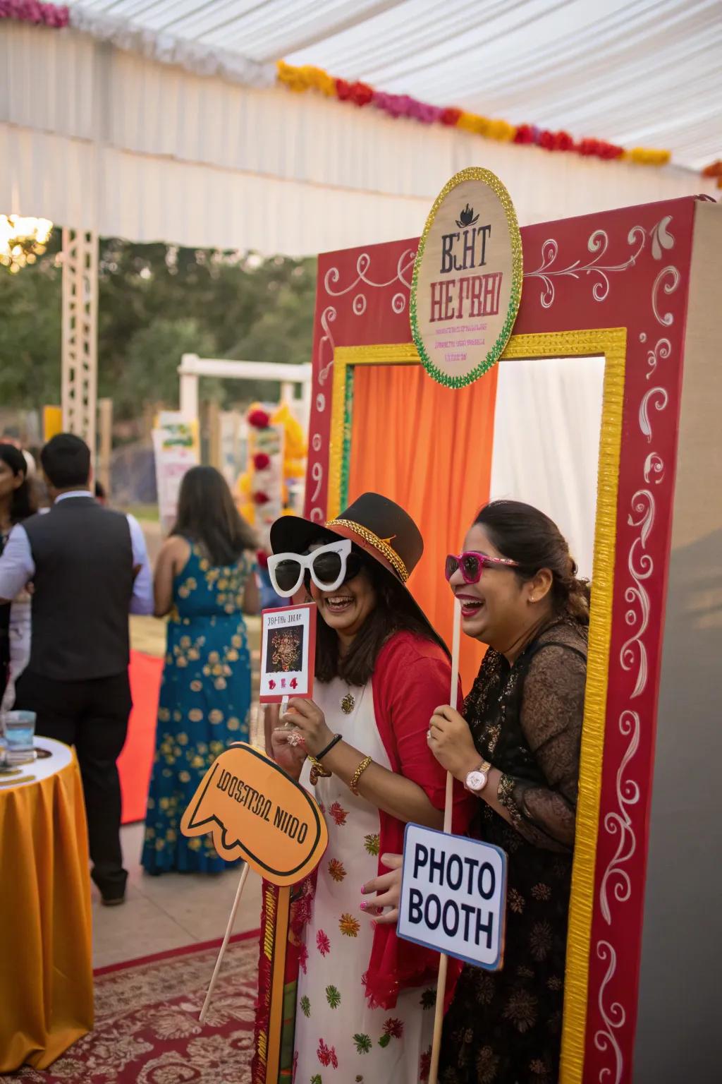 A delightful DIY imagery kiosk arrangement at a rice-feeding party.