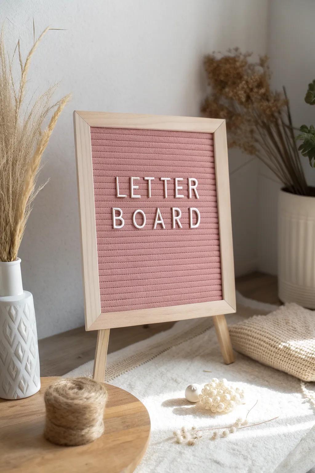 Add a bit of charm and optimism to your area with this lovely blush felt notation board. Perfect for your favorite sayings!