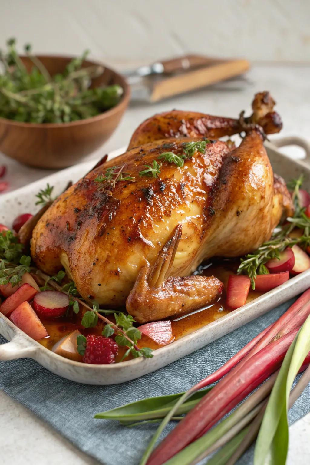 Rose glazed fowl is a pleasing mix of savory and sweet sensations.