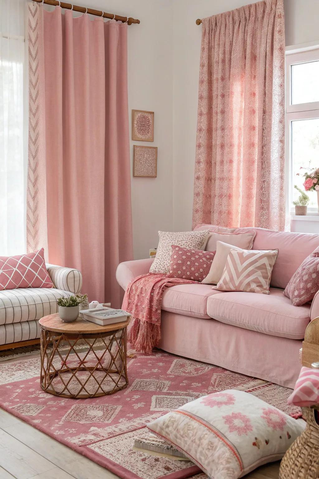 Layered rose feels instill depth and coziness.