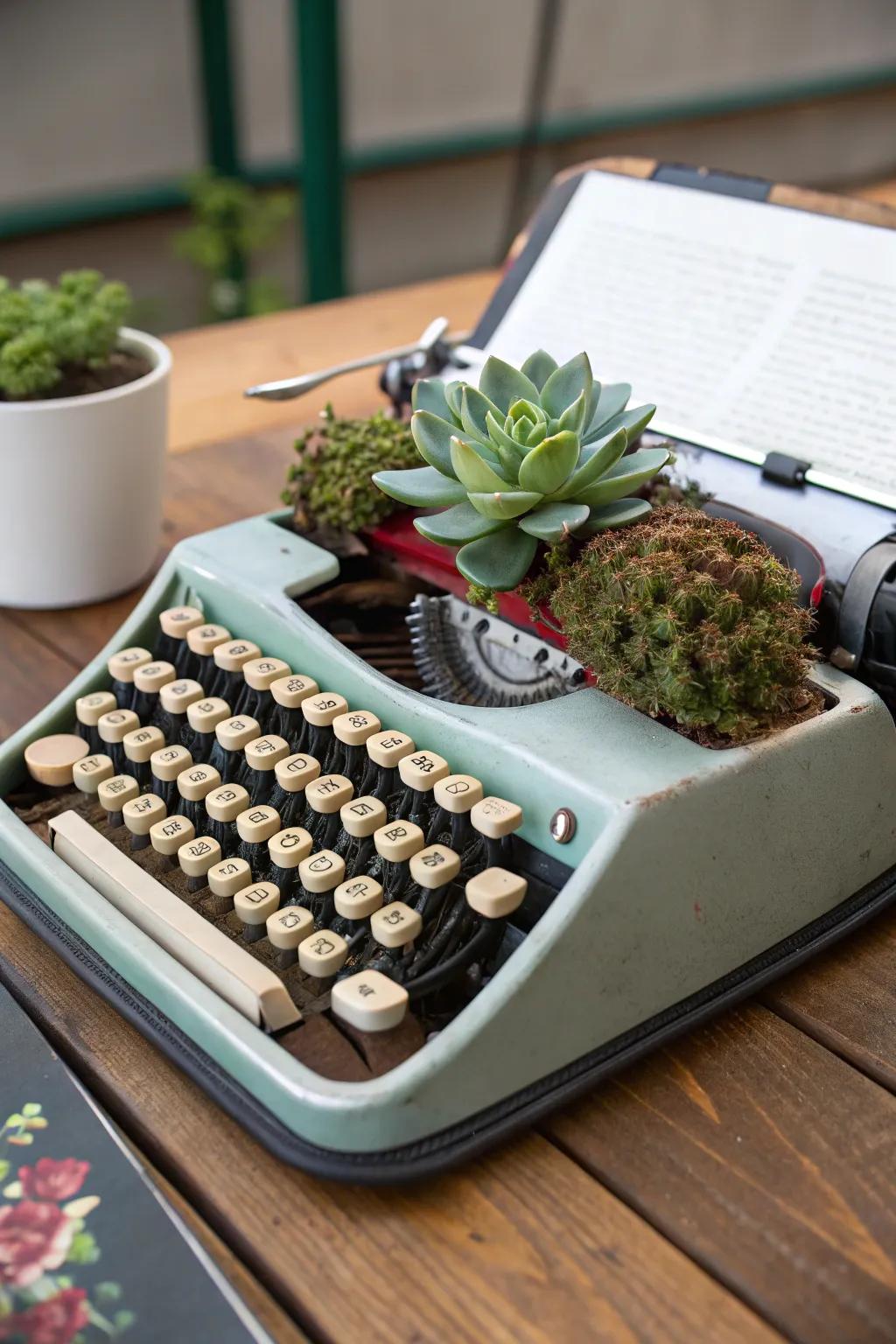 Merge retro allure with greenery for a singular exhibit.