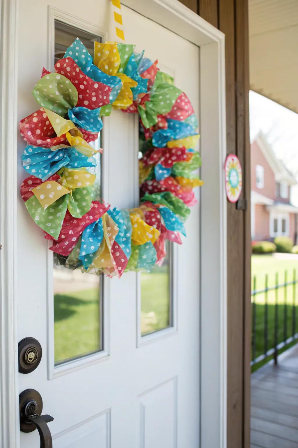 Welcome visitors with a vibrant cloth wreath.