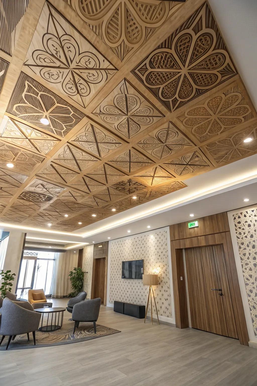 A stunning shaped plywood ceiling adding architectural interest.
