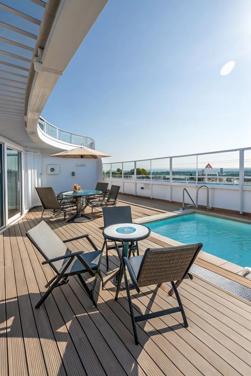 Make the most of your space with compact pool deck designs.