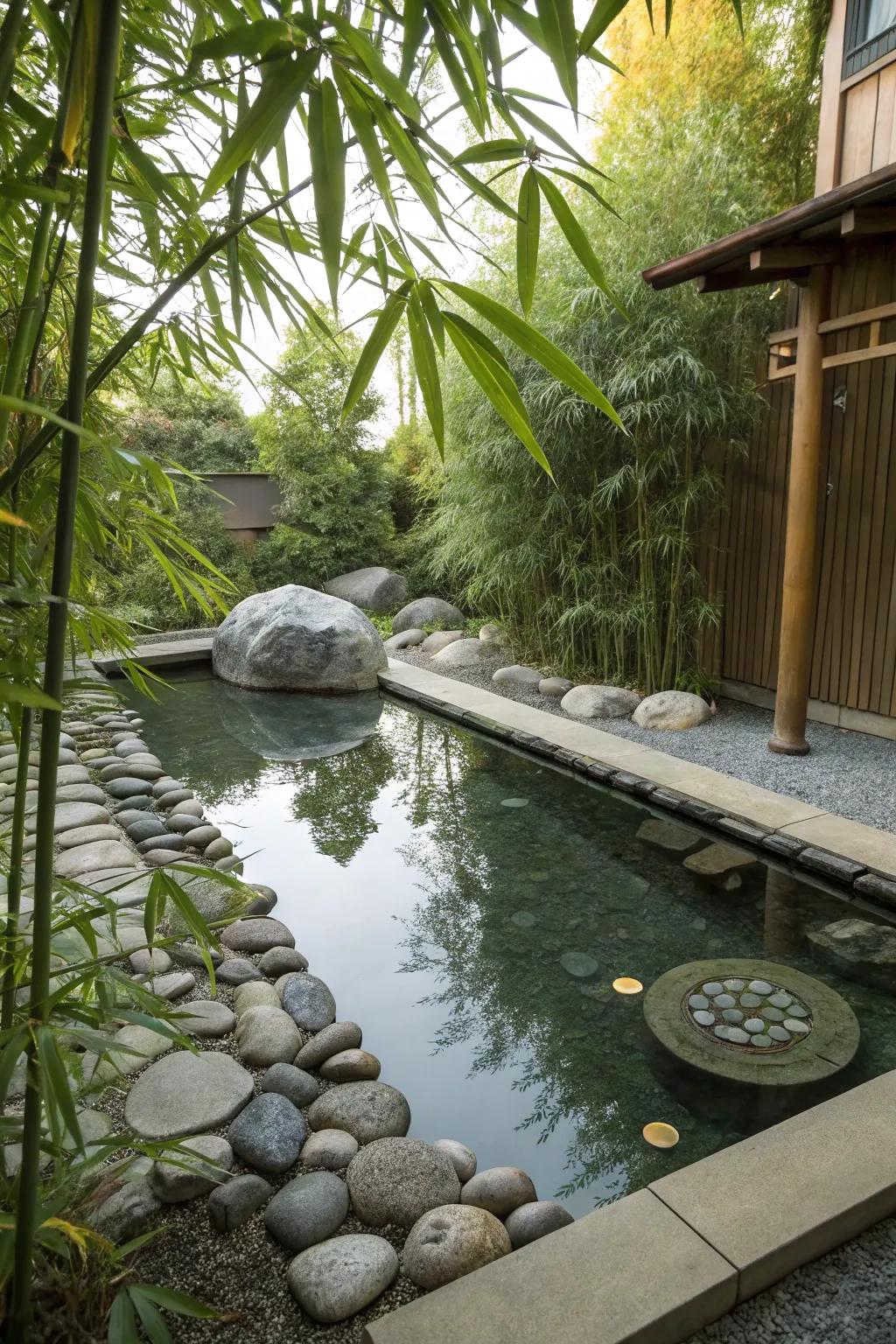 A pool pond designed with a peaceful Zen theme.