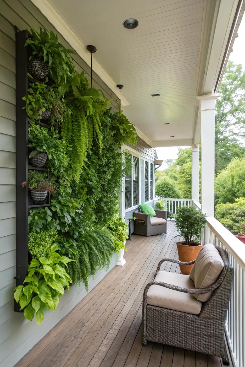 An elevated green space introduces greenery without using floor space.