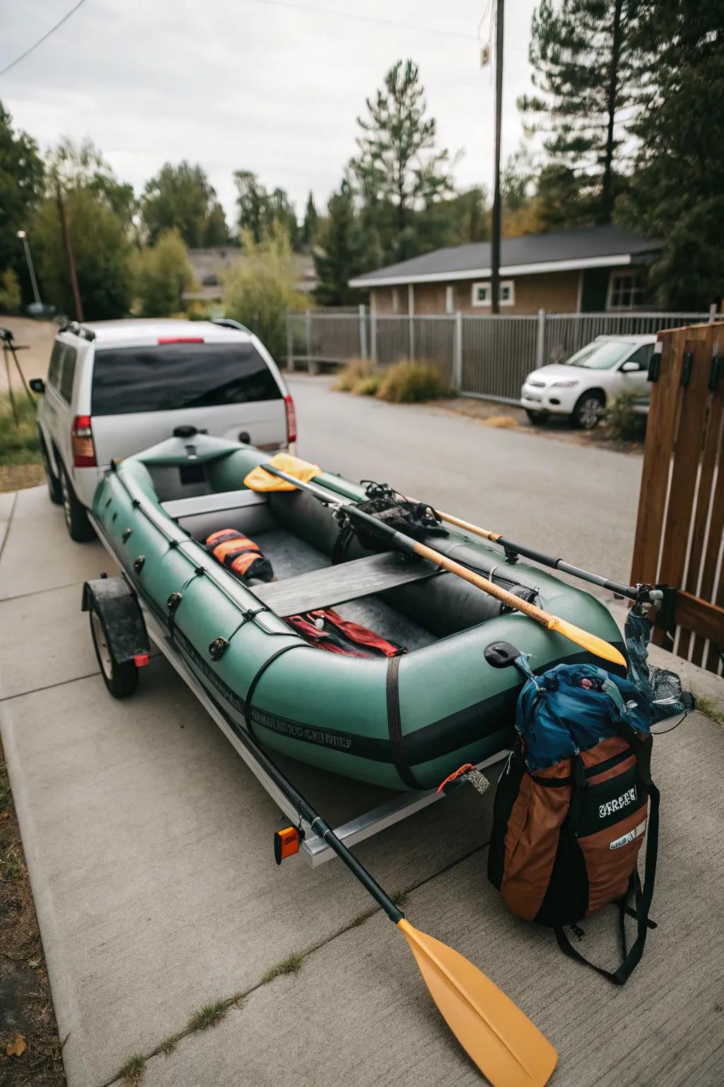 Trailer stowing keeps your raft adventure-ready.
