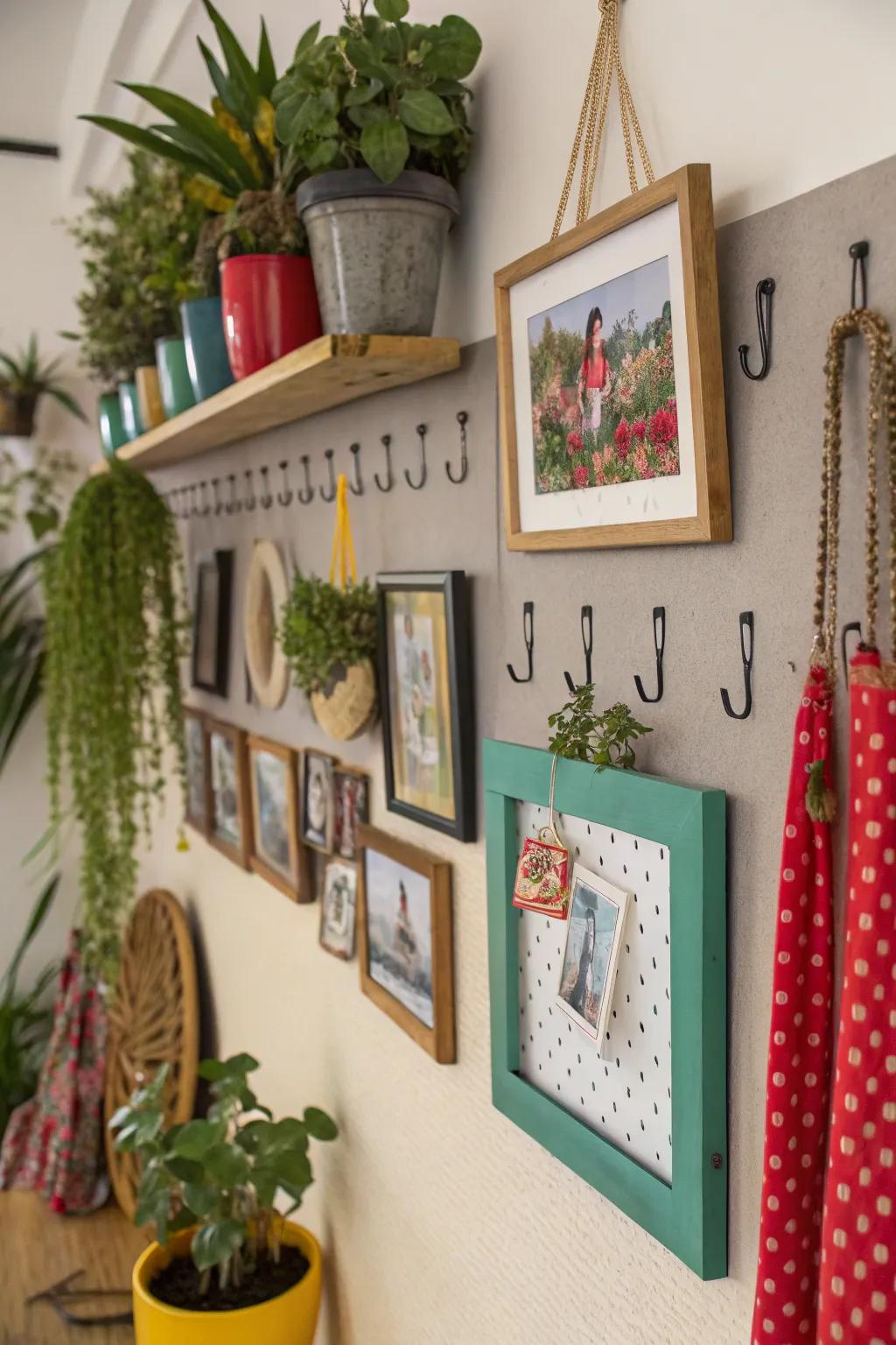 Utilize detachable hooks for adaptable wall decor.