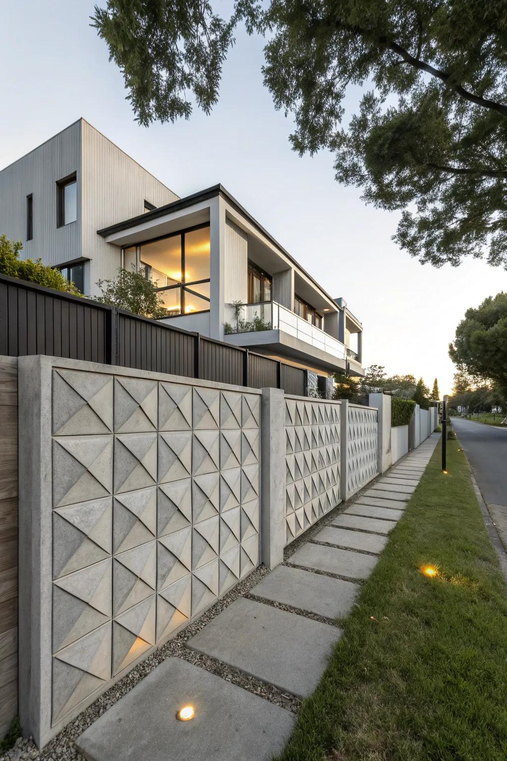 Solid symmetrical concrete fences are both contemporary and commanding.