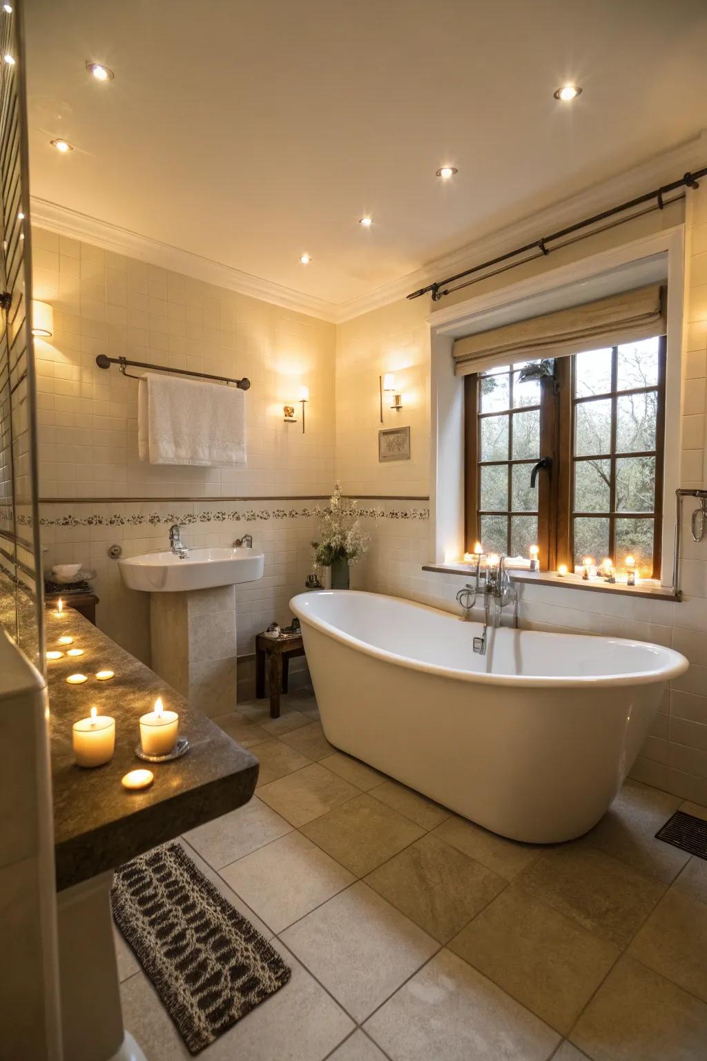A detached tub serves as a sculptural centerpiece.