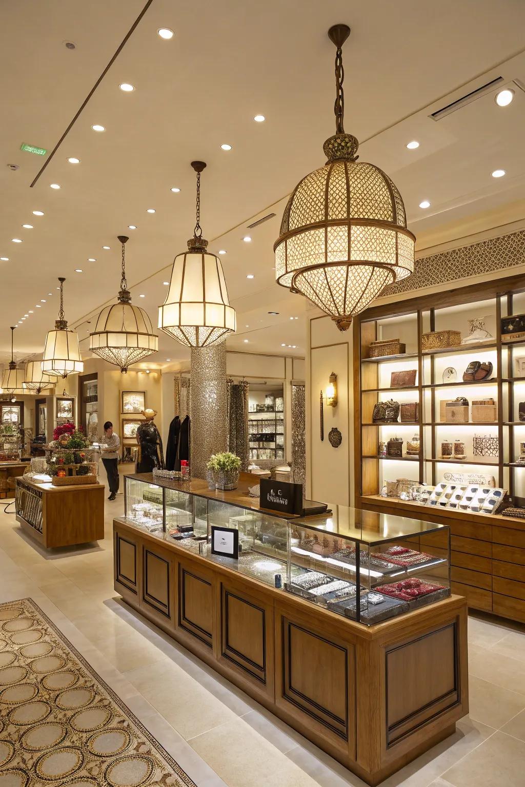 Unique lighting fixtures enhancing personality and style, setting a distinct brand tone.