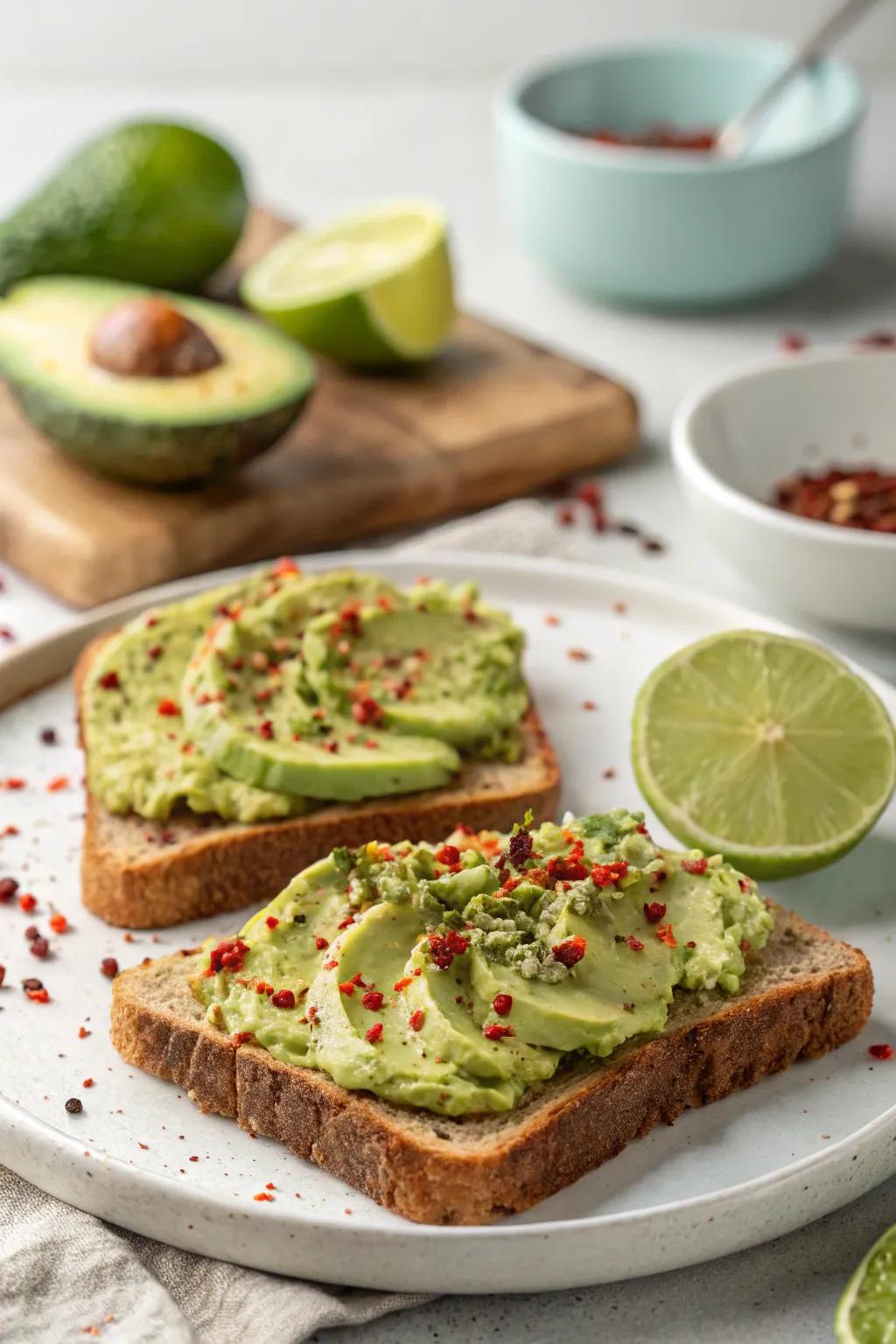Green paste toast with a kick is trendy and delicious.
