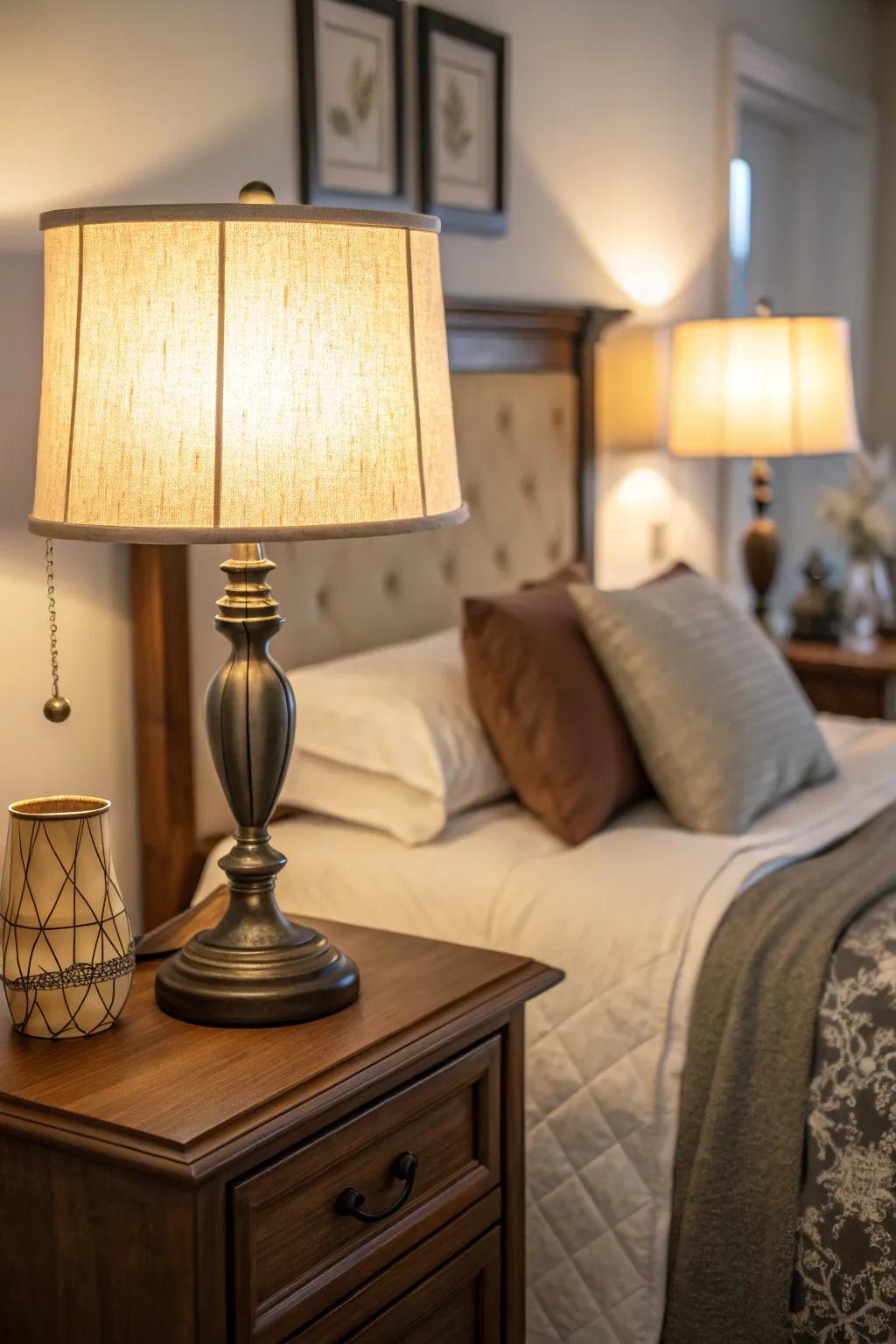 Personalize your illumination through dimmable bedside lamps.