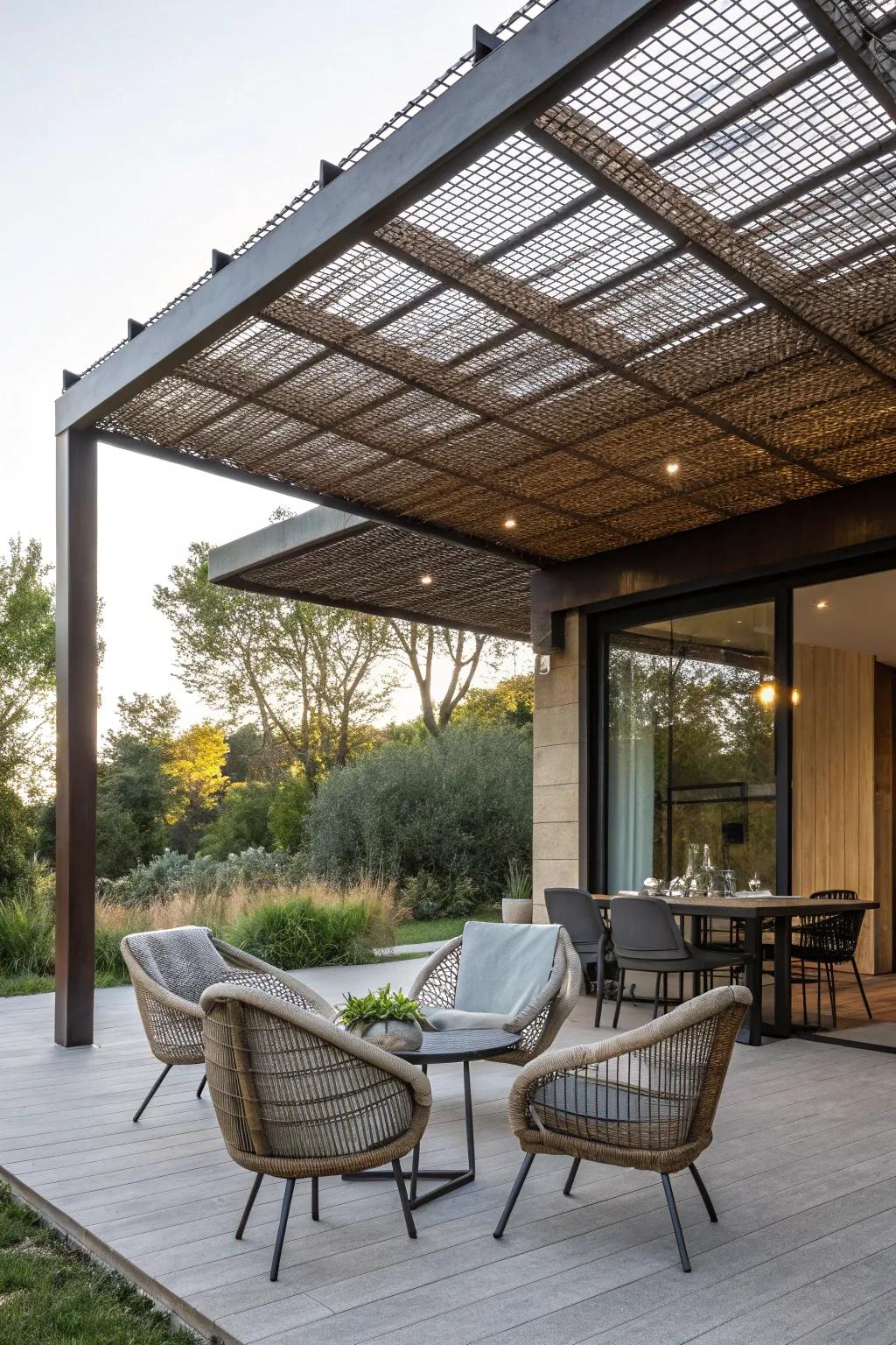 Metal grate coverings deliver shade and airflow.