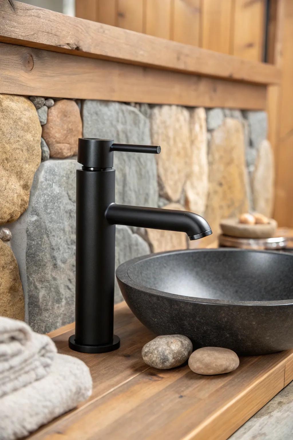Dark shade water spouts offer a contemporary rustic vibe.