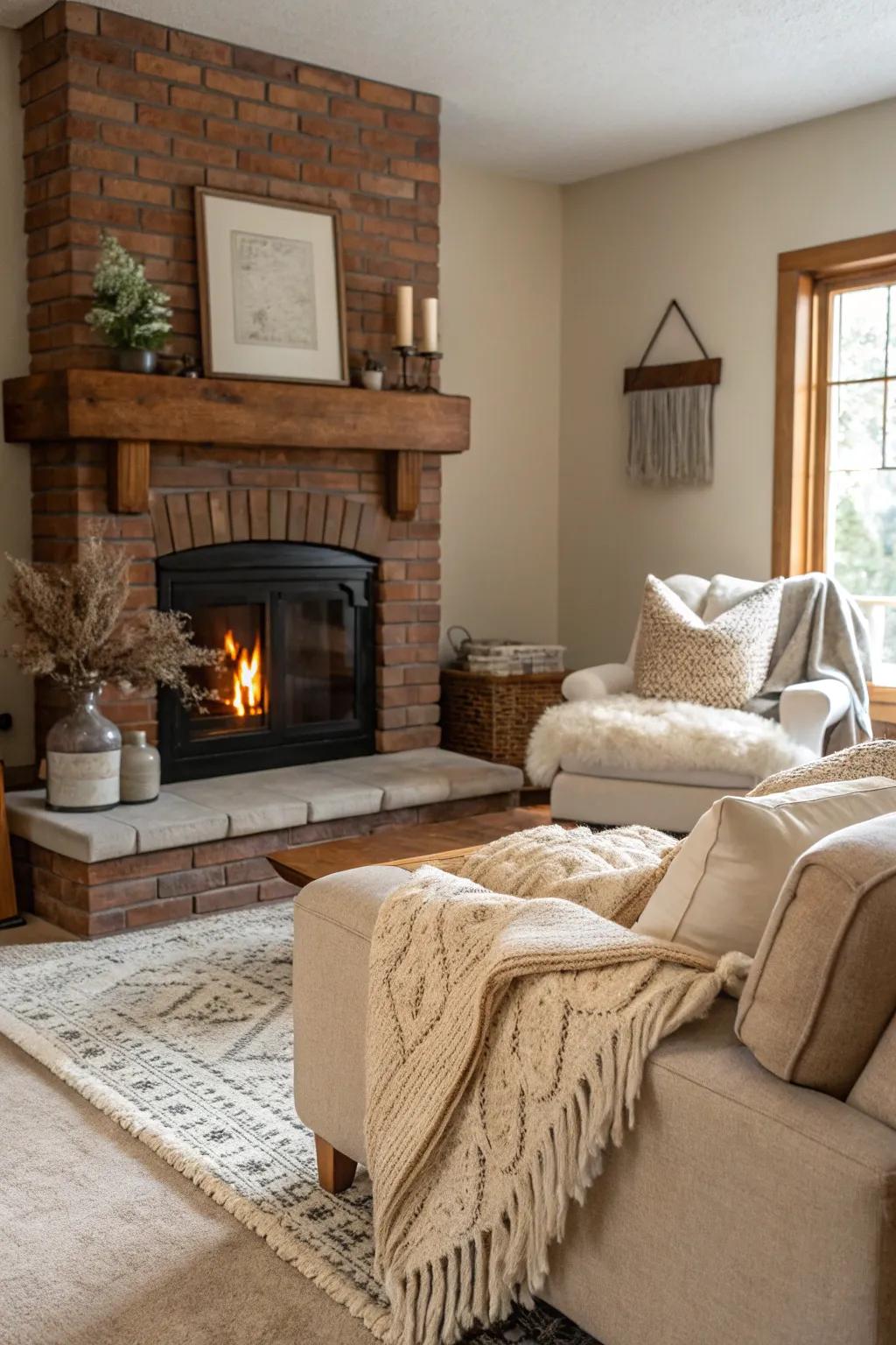 Understated hues provide a cozy, welcoming backdrop for your fireplace.