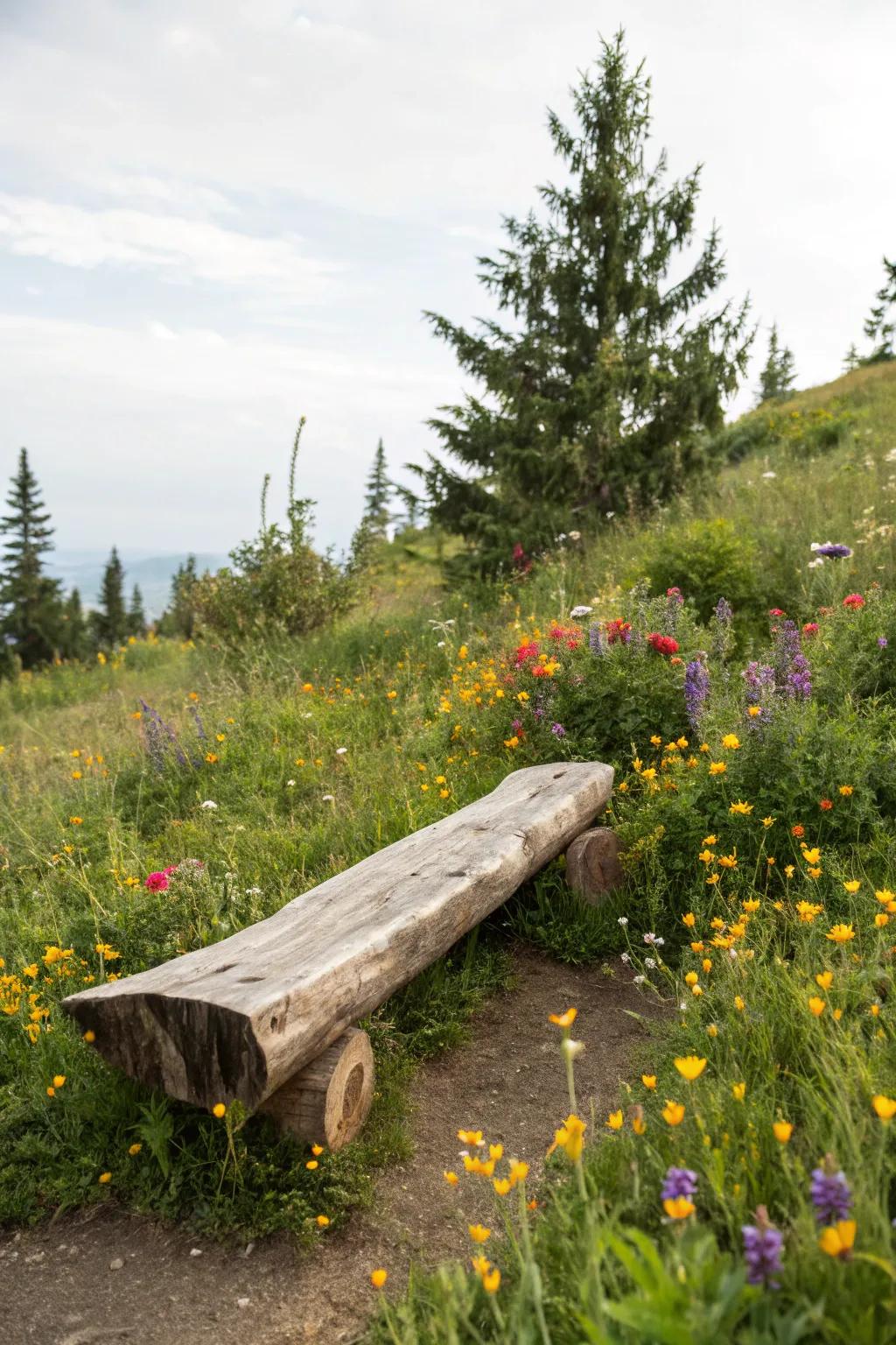 A straightforward log seat providing natural charm.