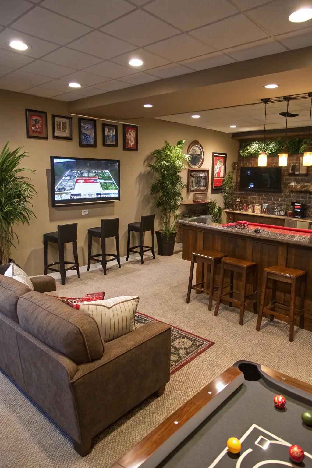 A spacious layout cultivates an expansive and practical masculine retreat.