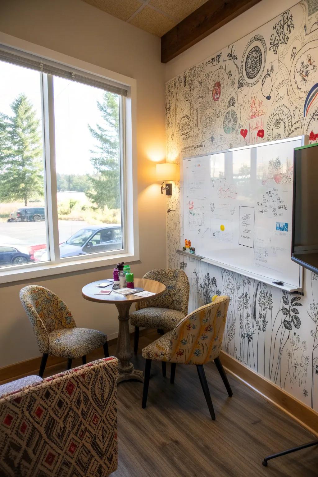 An interactive display board promotes creativity and collaboration.